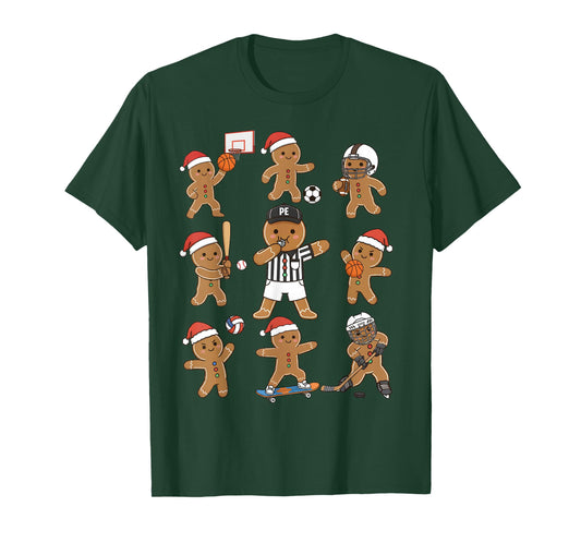 PE Teacher Gingerbread Man Playing Sports Physical Education T-Shirt