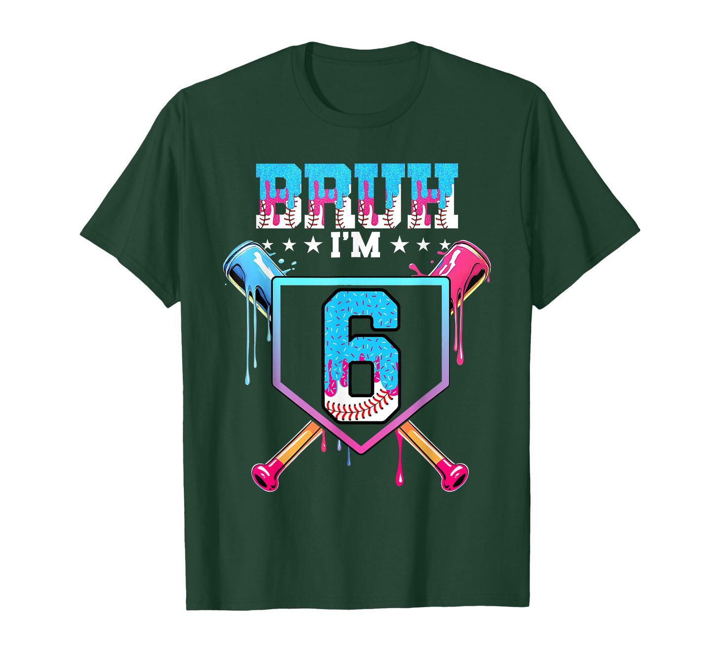 Bruh 6th Birthday Boy Baseball Ice Cream Drip 6 Year Old Boy T-Shirt