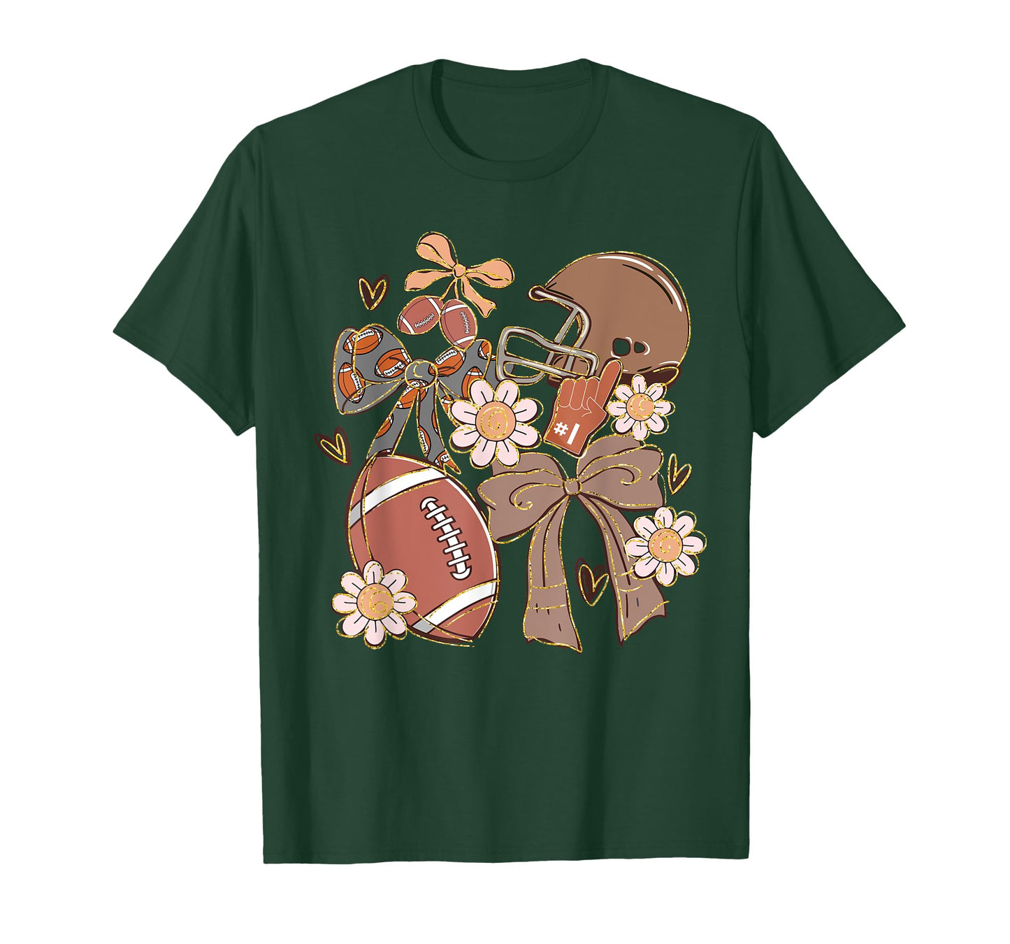 Touchdown American Football Game Day Wildflower Coquette Bow T-Shirt
