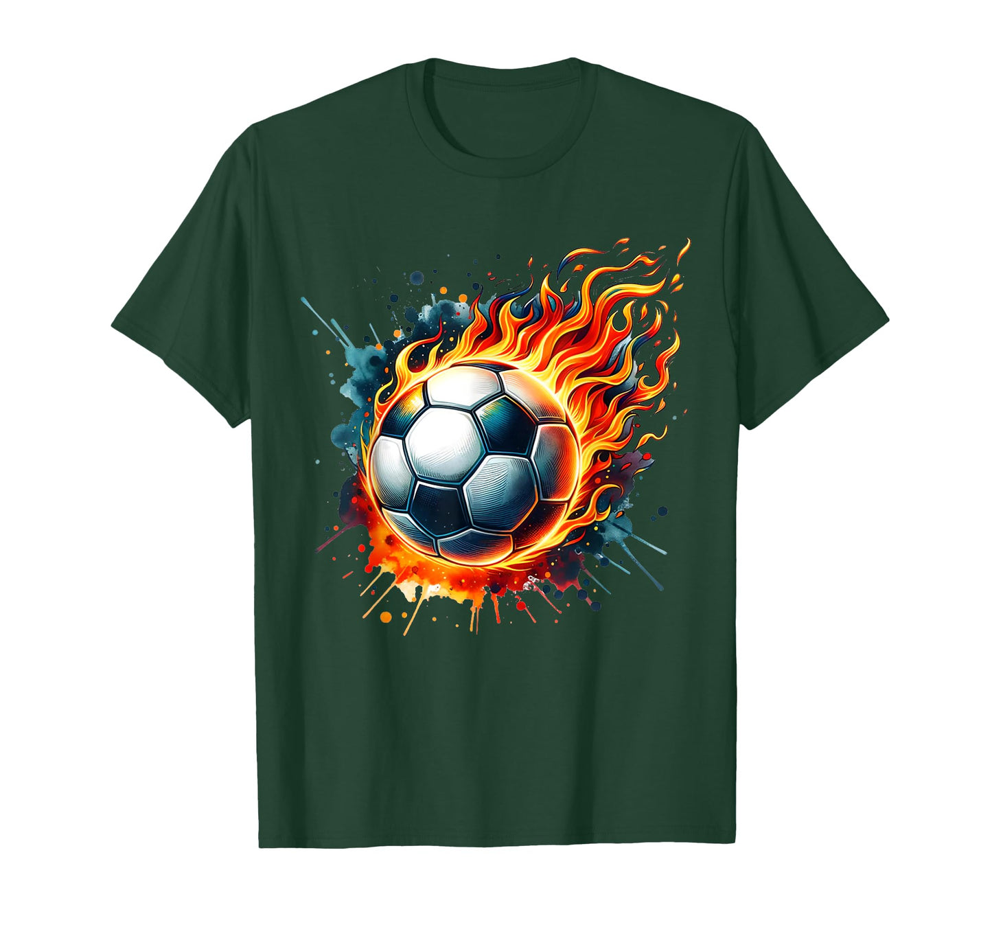 Flaming Soccer Ball on Fire Colorful Splash Sports Lover Fan T-Shirt
