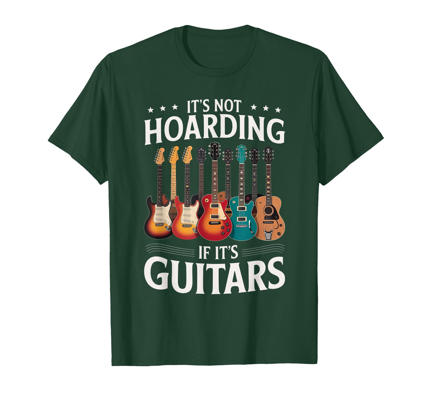 Musician Humor It’s Not Hoarding If It’s Guitars Happy Black T-Shirt