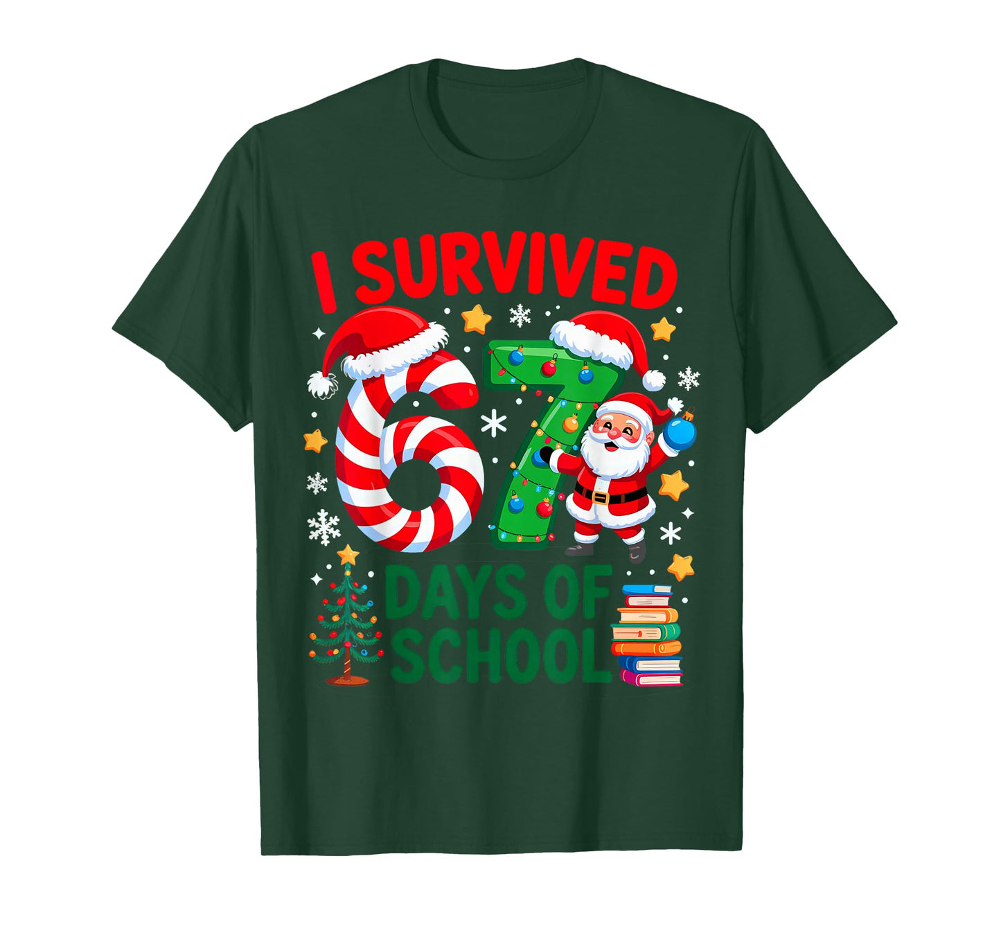 I Survived 67 Days of School Christmas Candy Cane Six Seven T-Shirt