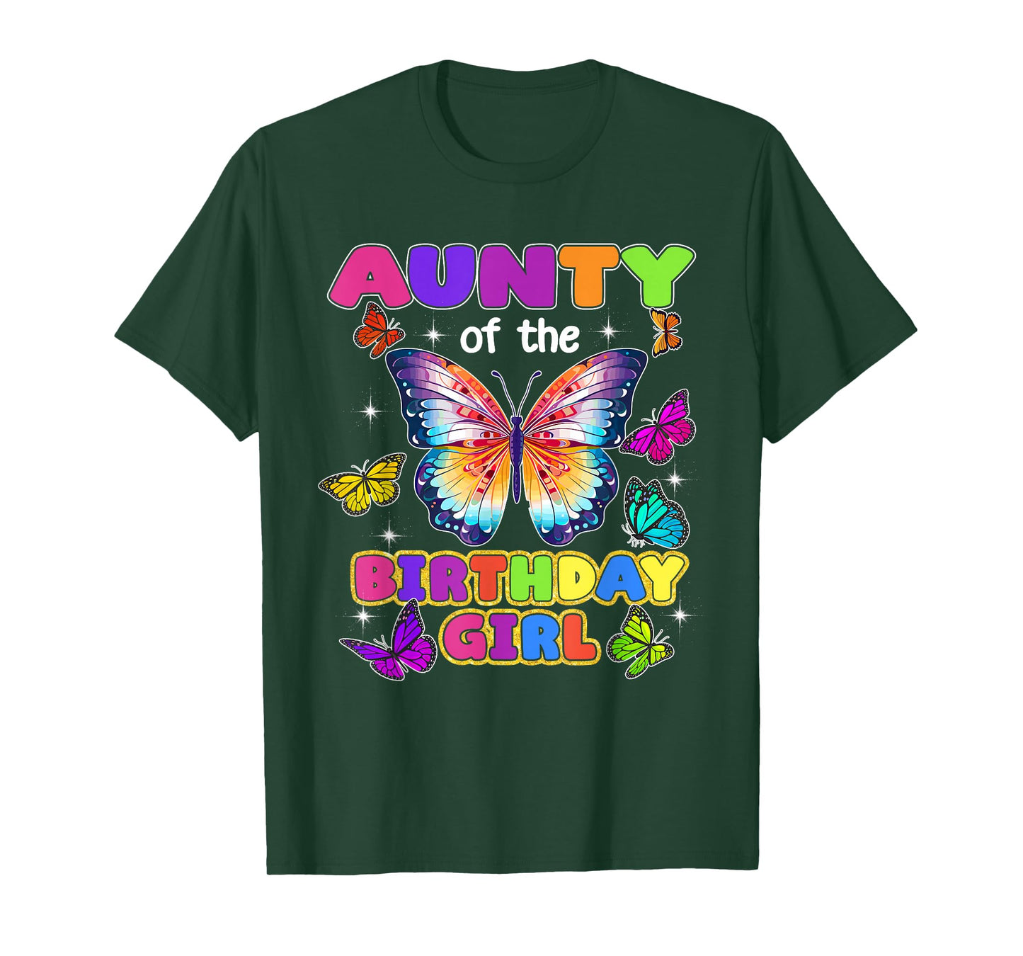 Aunty of The Birthday Girl Butterfly Family Matching T-Shirt