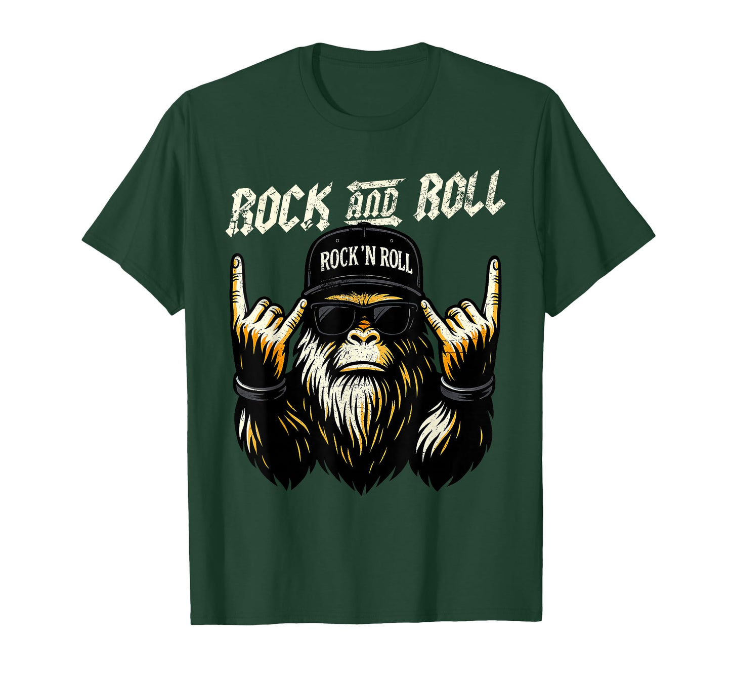 Funny Bigfoot Rock and Roll Music Men Dad Papa Daddy Grandpa T-Shirt