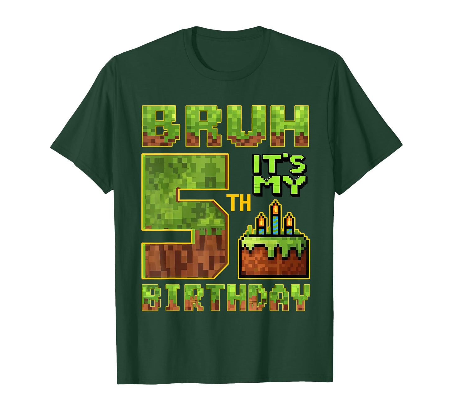 Birthday Boy 5 Year Old Bruh It's My 5th Bday Gamer Pixel T-Shirt