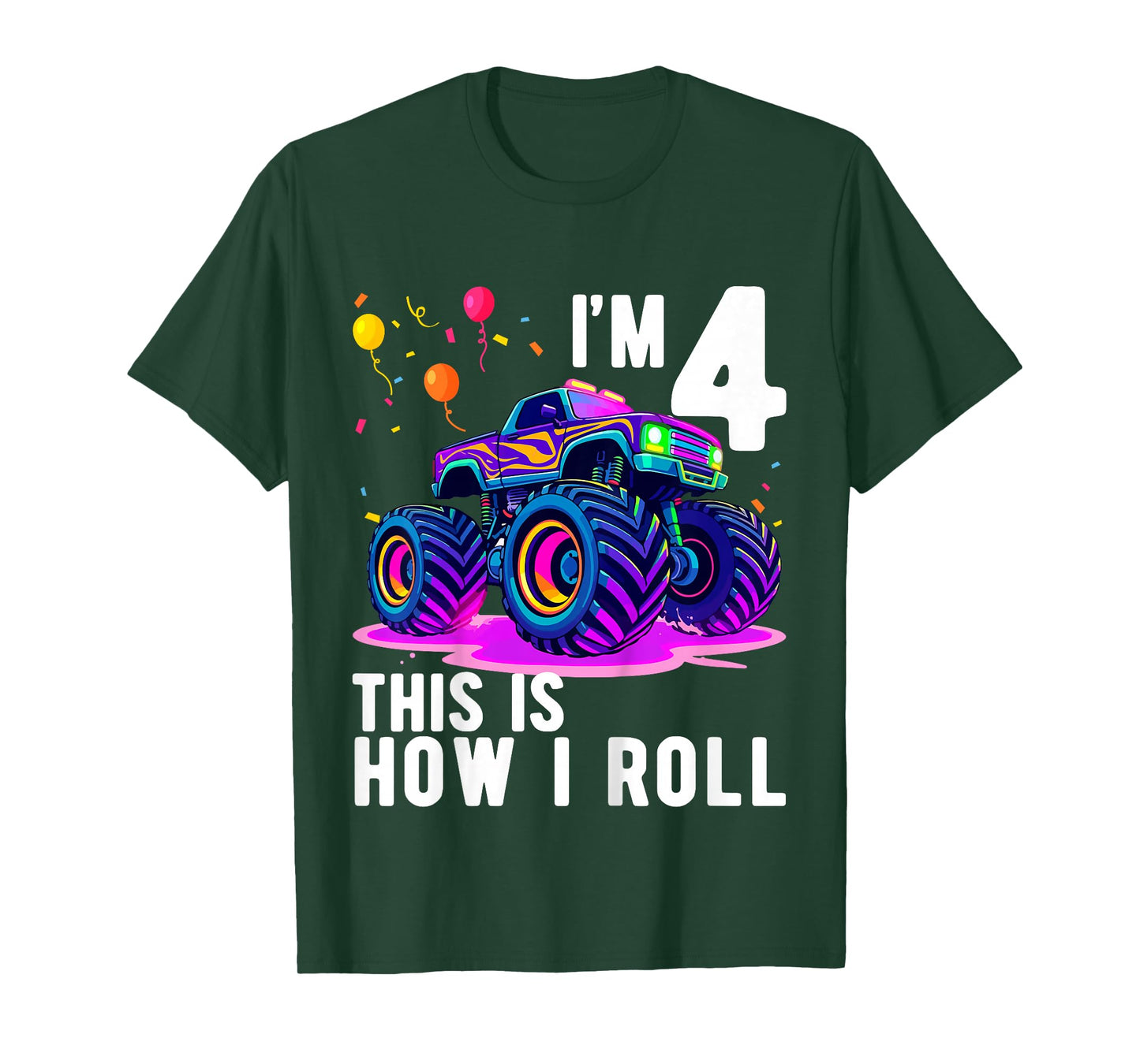 Kids Birthday Monster Truck 4 Year Old Boy 4th Birthday Party T-Shirt
