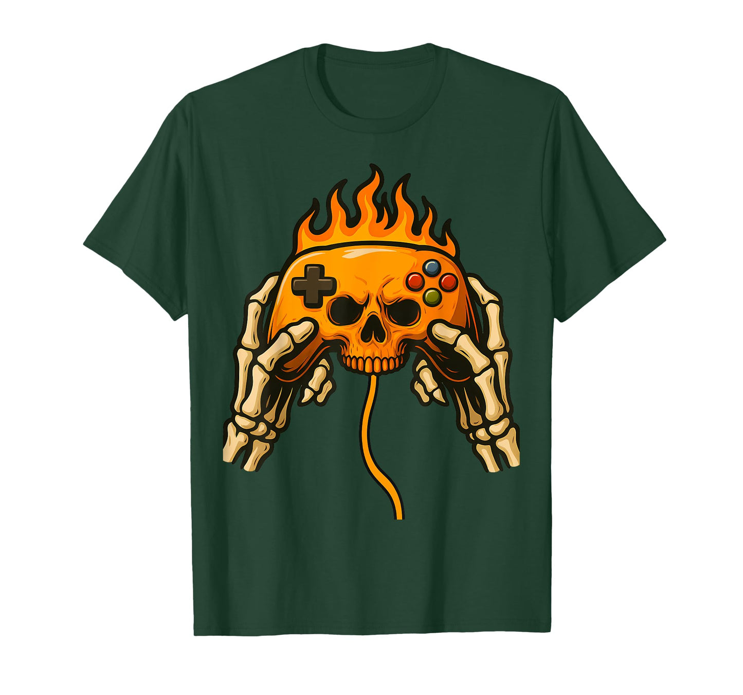 Flaming Skull with Hands Controller Halloween Gamer Gaming T-Shirt