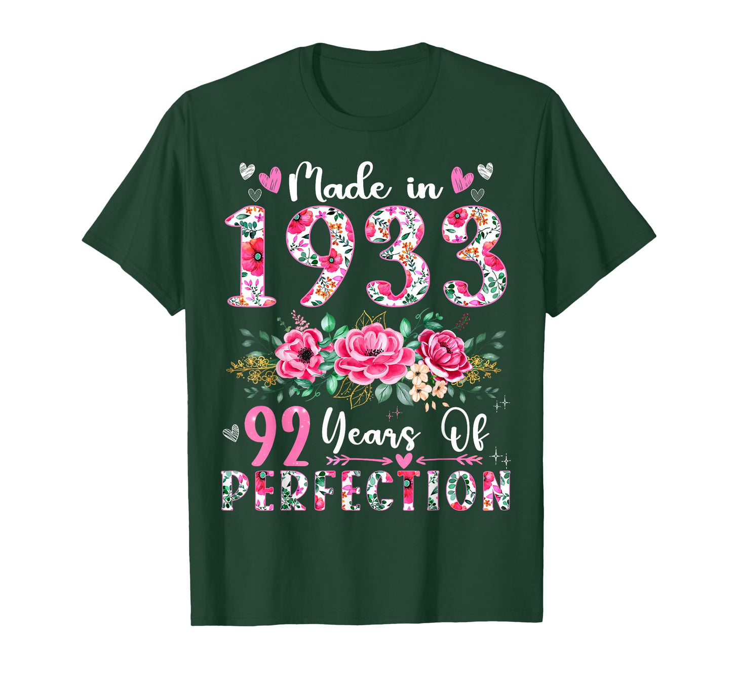 92 Year Old Made In 1933 Floral 92th Birthday Women T-Shirt