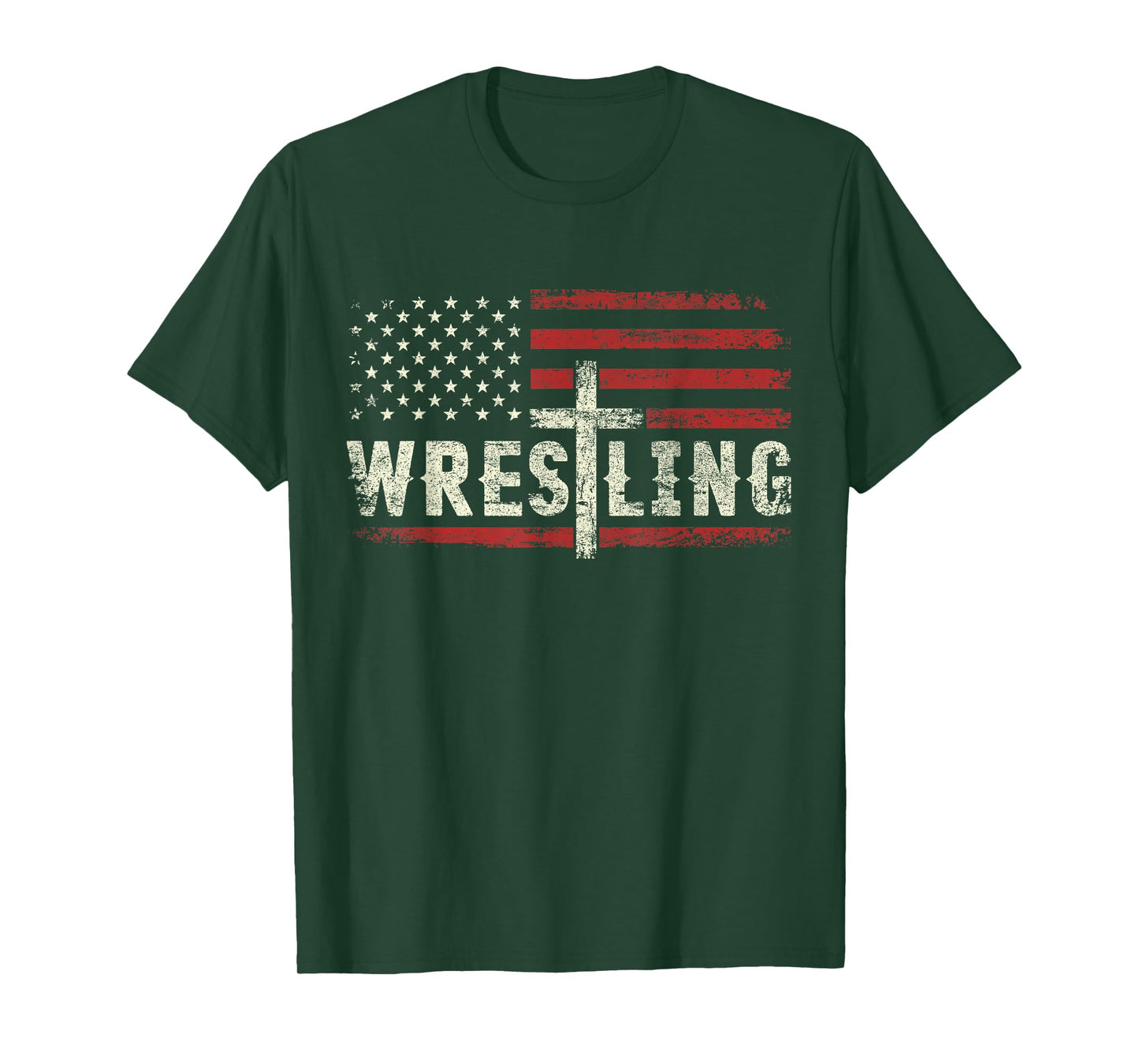 Wrestling Patriotic American Flag Cross Christian Wrestler T-Shirt