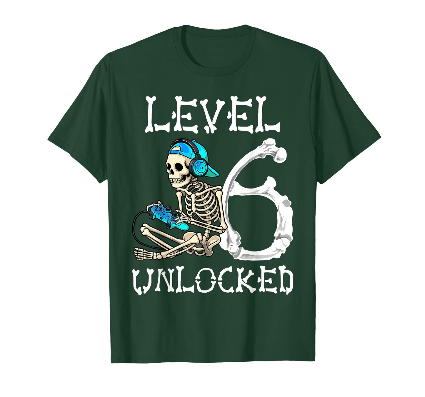 Level 6 Unlocked Skeleton Gamer Video Gaming 6th Birthday T-Shirt