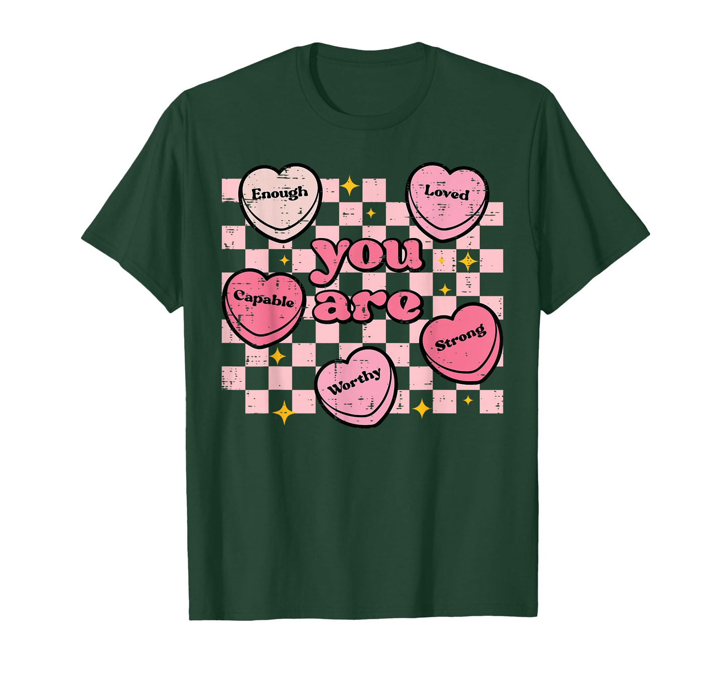 Valentines Day Hearts You are Enough Retro Women Men Kids T-Shirt