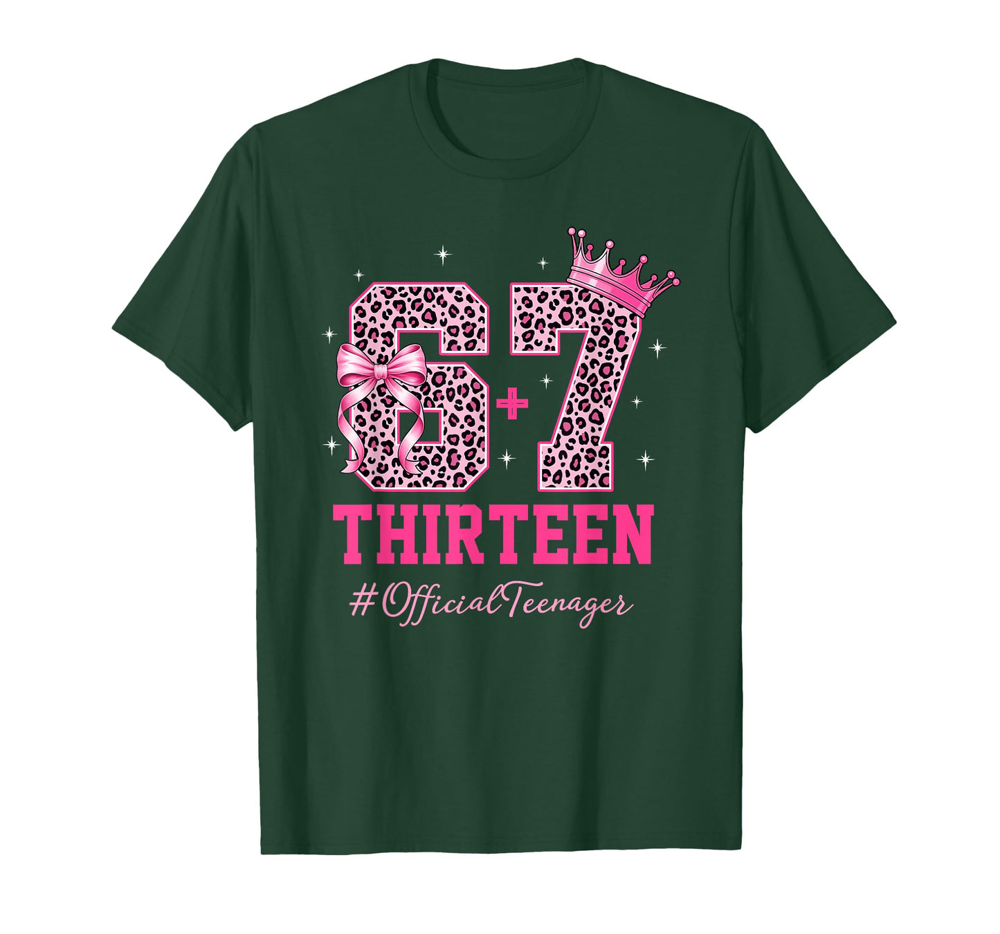 67 Meme 13th Birthday Girl Leopard Pink Bow Cute Teen Girls T-Shirt