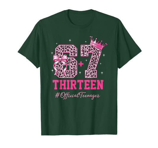67 Meme 13th Birthday Girl Leopard Pink Bow Cute Teen Girls T-Shirt