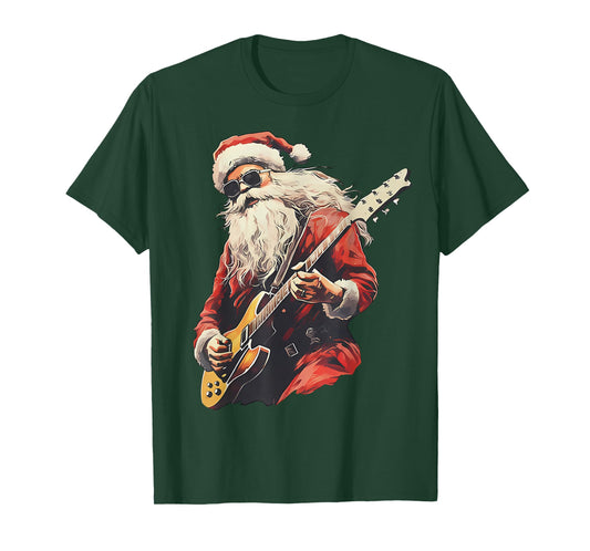 Retro Christmas Santa Playing Rock Guitar Xmas Holiday T-Shirt