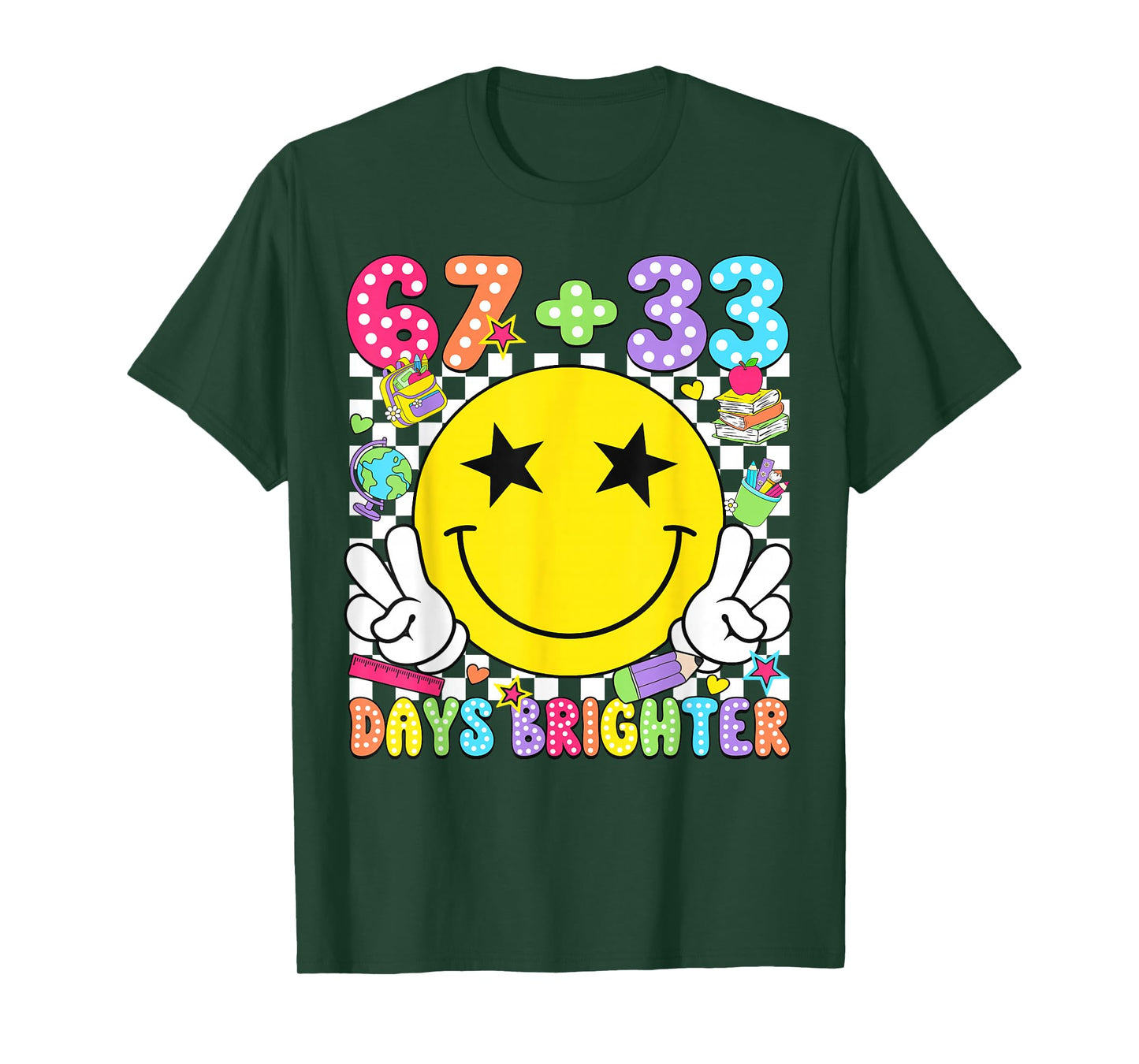 67 33 Days Brighter Smile Face 100 Days of School Boy Girl T-Shirt