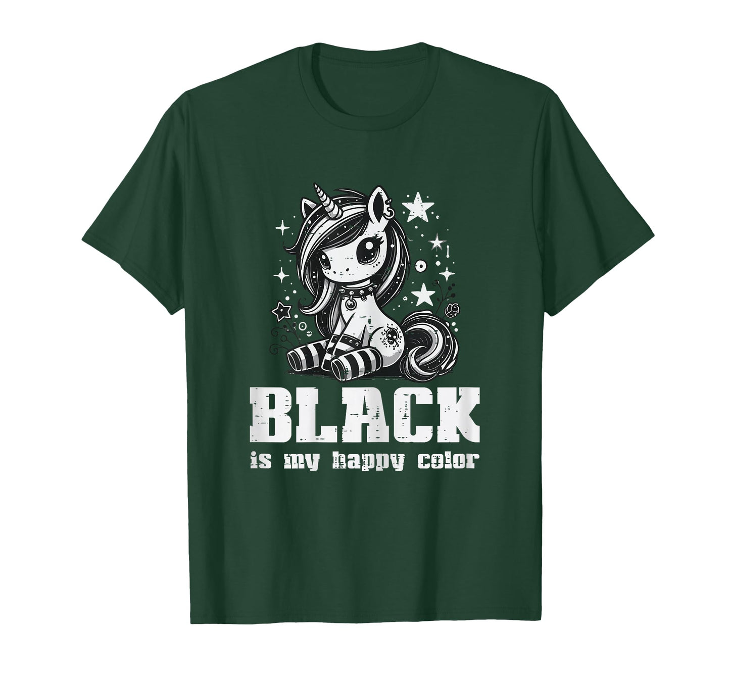 Goth Unicorn Black My Happy Color Alt Emo Girls Kids Women T-Shirt
