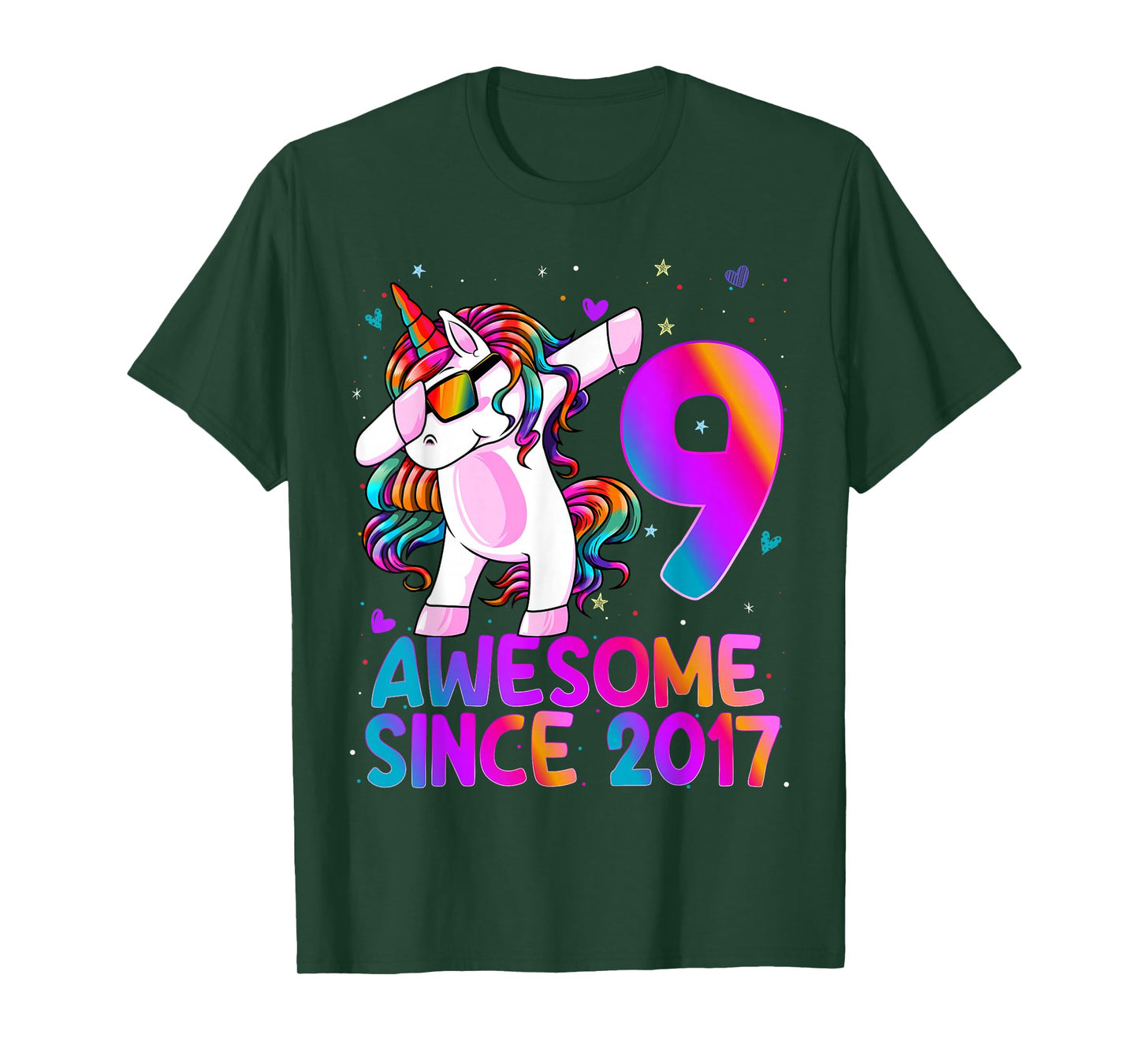 9 Year Old Girl Awesome Since 2017 Unicorn 9th Birthday Girl T-Shirt