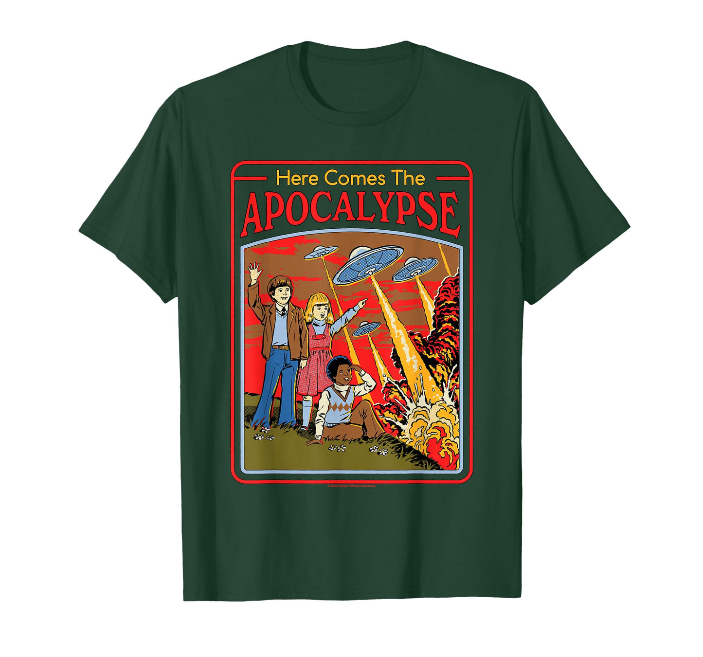 Here Comes the Apocalypse UFO Retro Funny Adult Humor T-Shirt