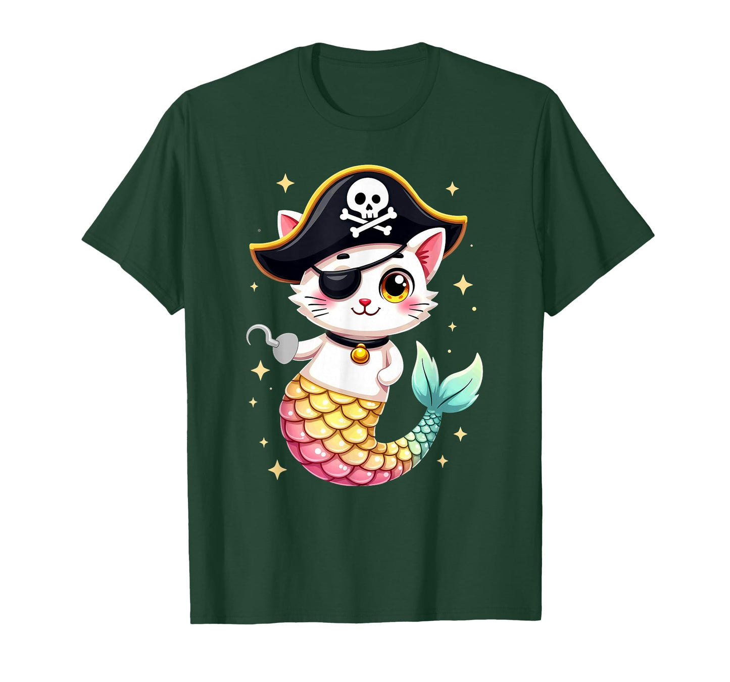 Cute Pirate Mermaid Cat Halloween T-Shirt