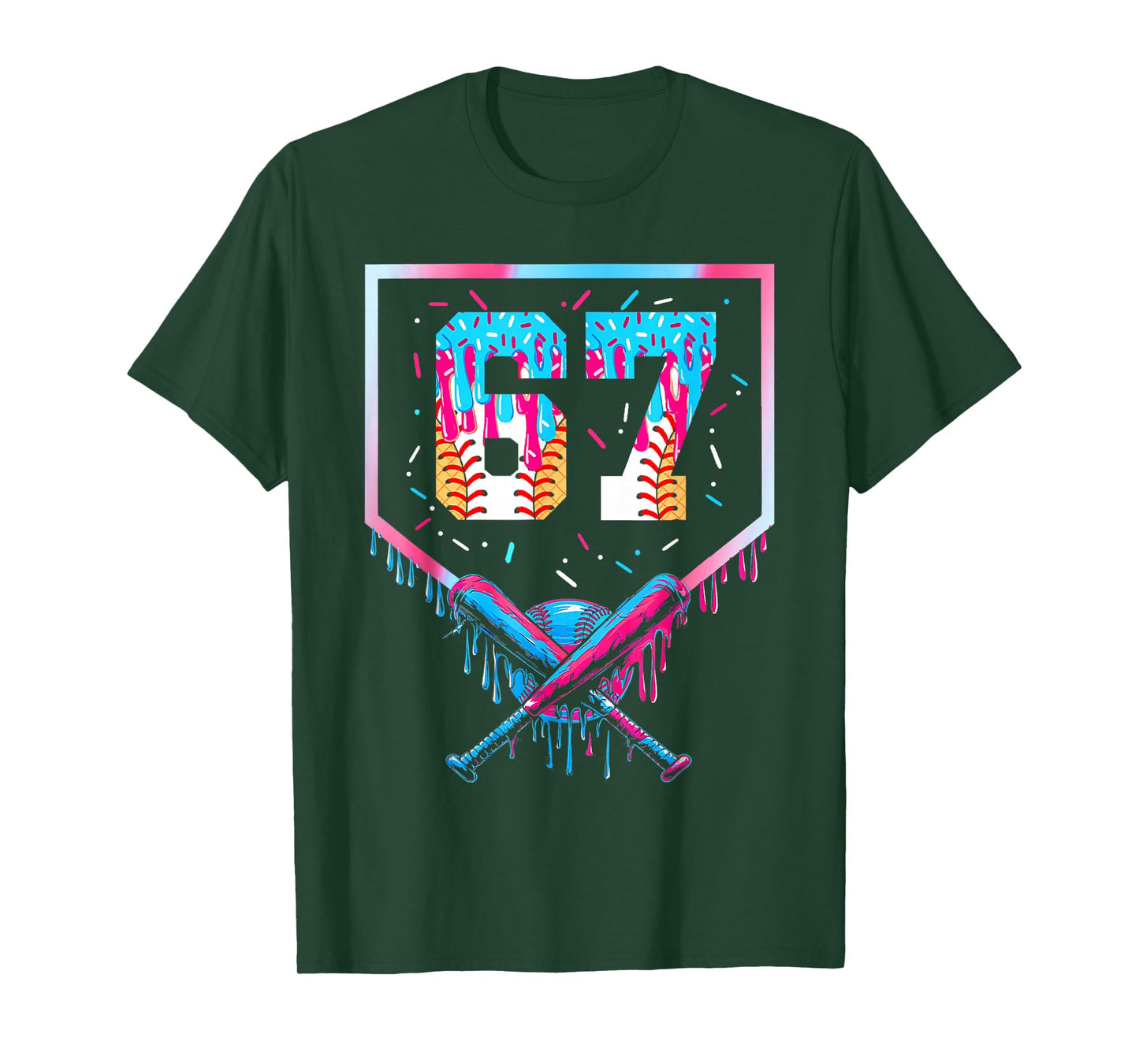 Six Seven Baseball Ice Cream Drip Cool 67 Gen Alpha Slang T-Shirt