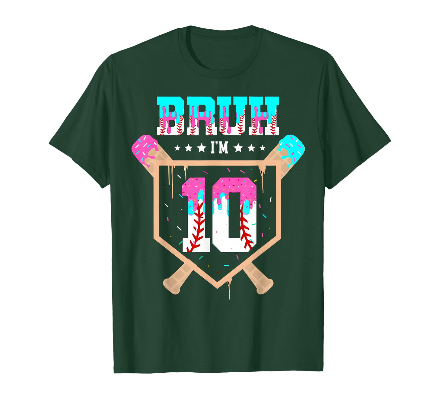 Baseball 10 Year Old Ice Cream Drip 10th Birthday Boy Player T-Shirt