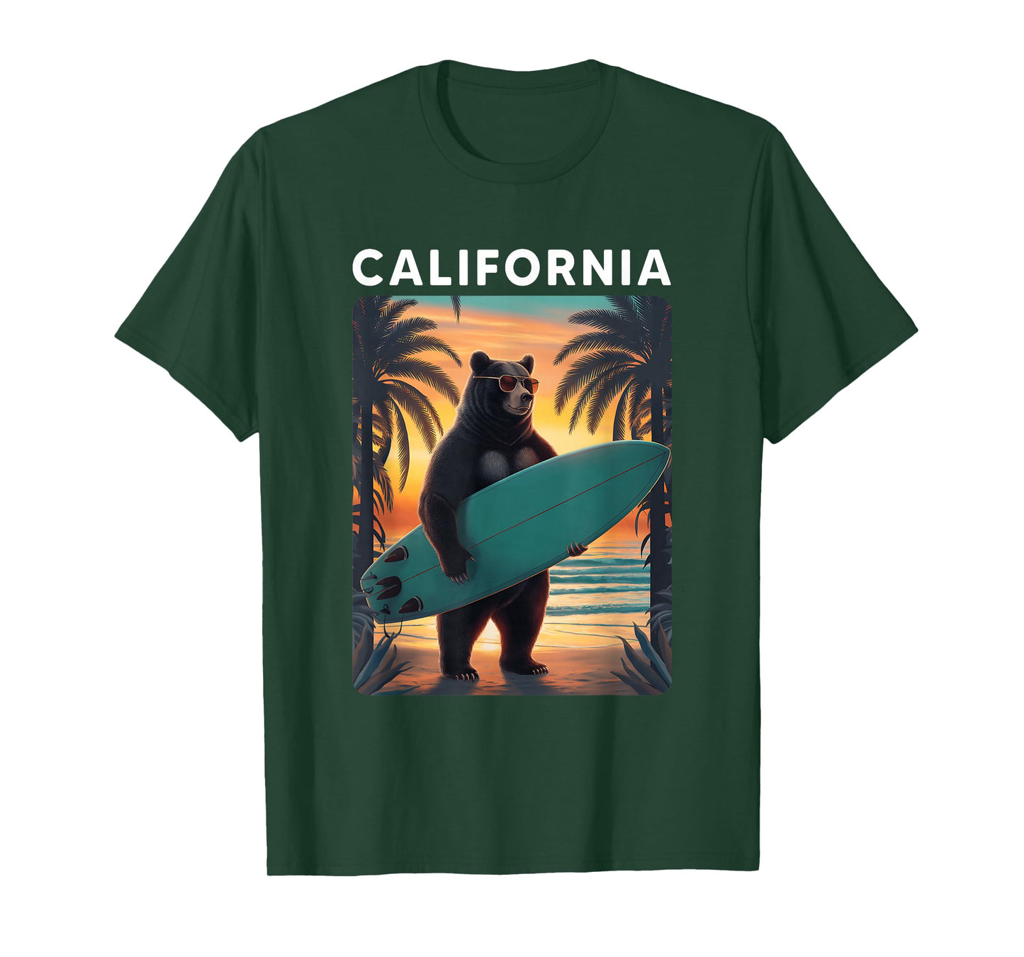 California Cool Republic Bear Surfing Beach California Retro T-Shirt