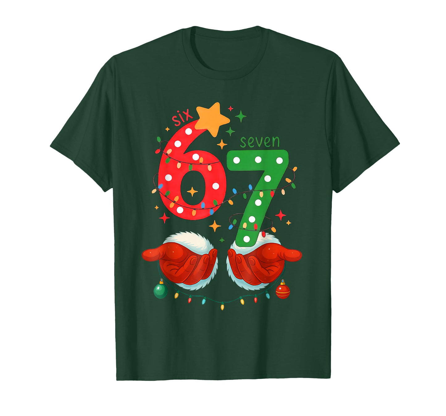 Funny Six Seven 6 7 Meme Christmas Family Xmas Santa 67 T-Shirt