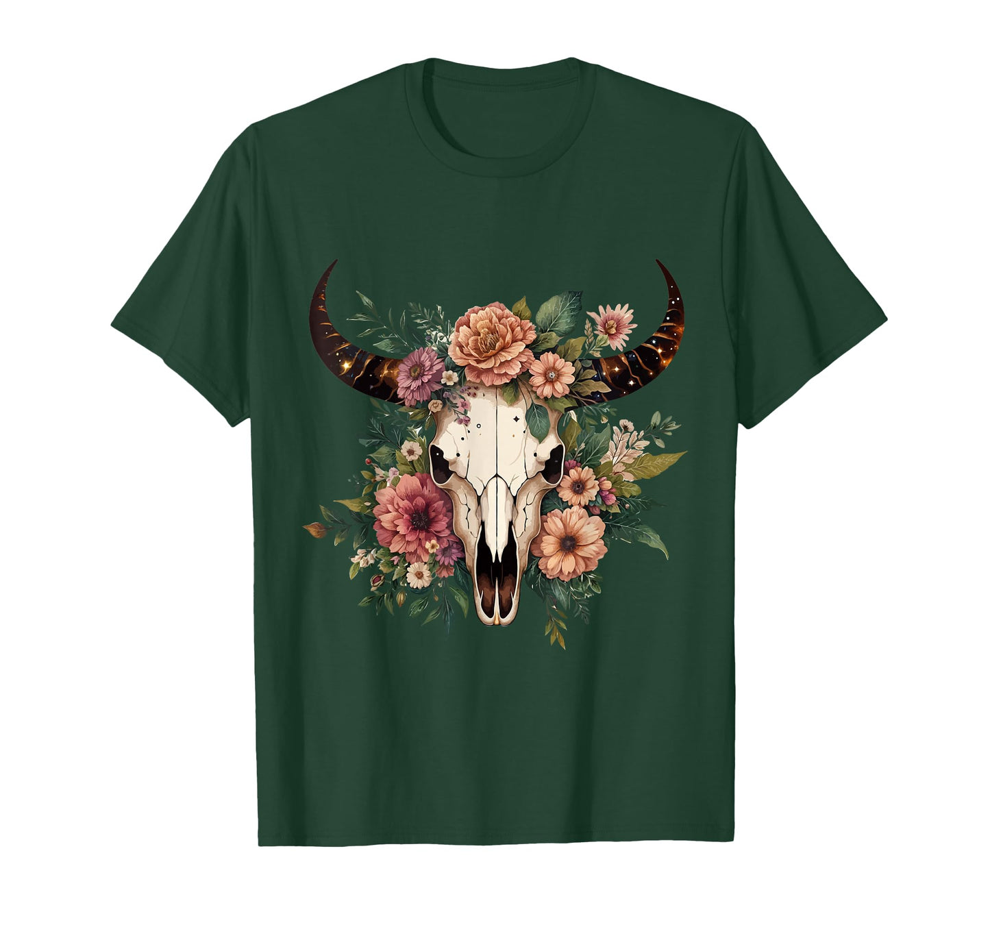 Boho Cow Bull Skull Flowers Wild west Western Cowgirl Texans T-Shirt