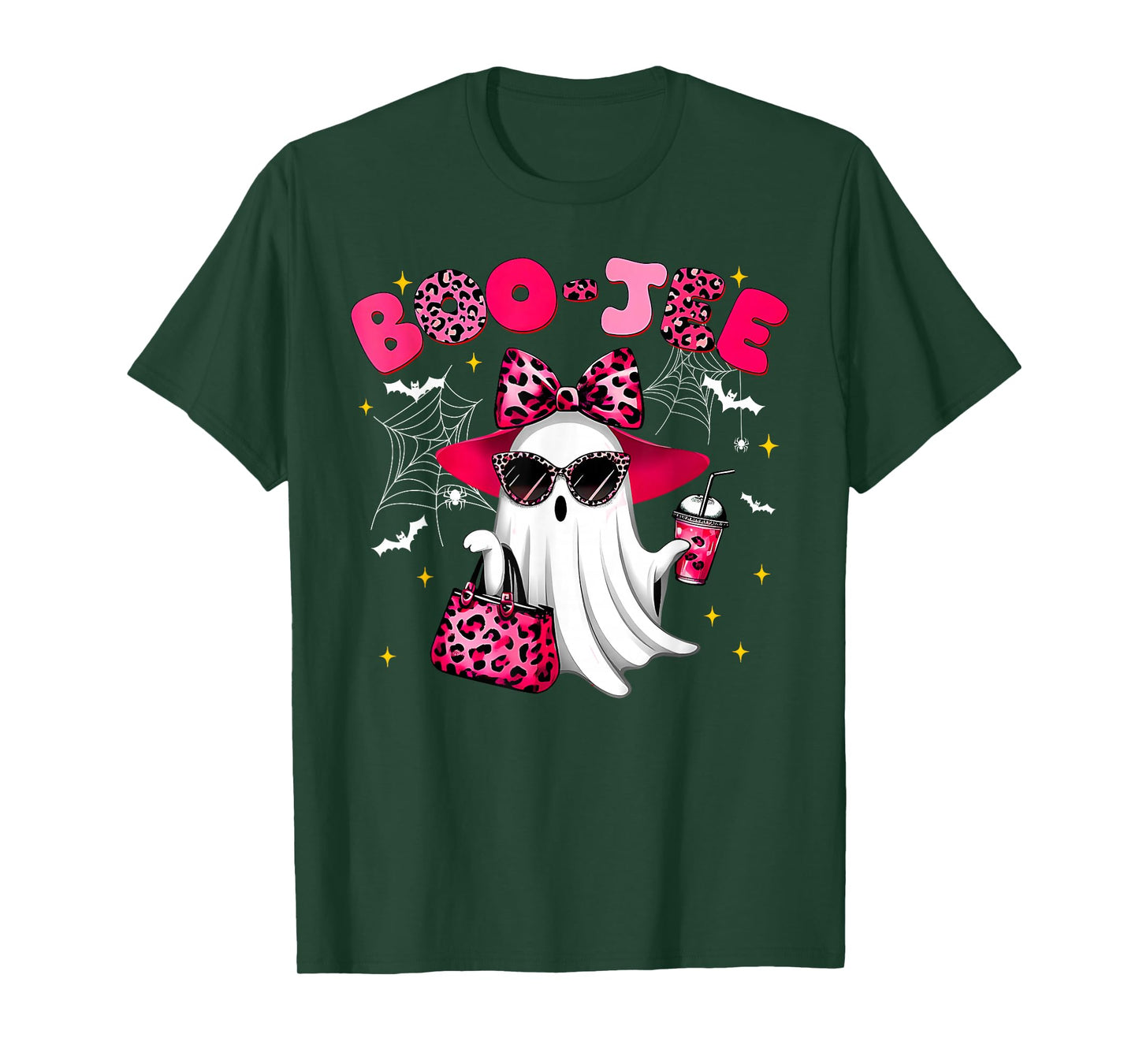 Cute Boo JEE Ghost Halloween Pink Leopard Bow Ghost T-Shirt