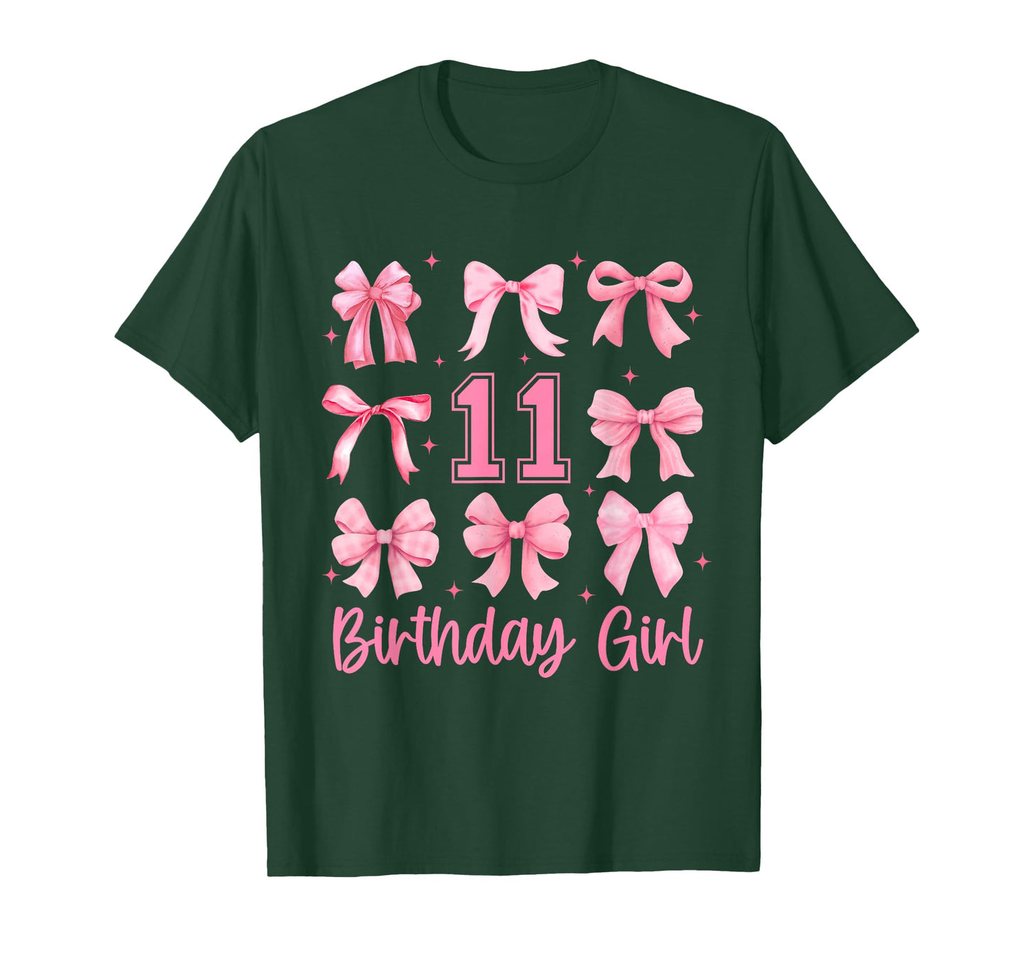 11 Years Old Birthday Girl Pink Bow Girls Kids Cute Birthday T-Shirt