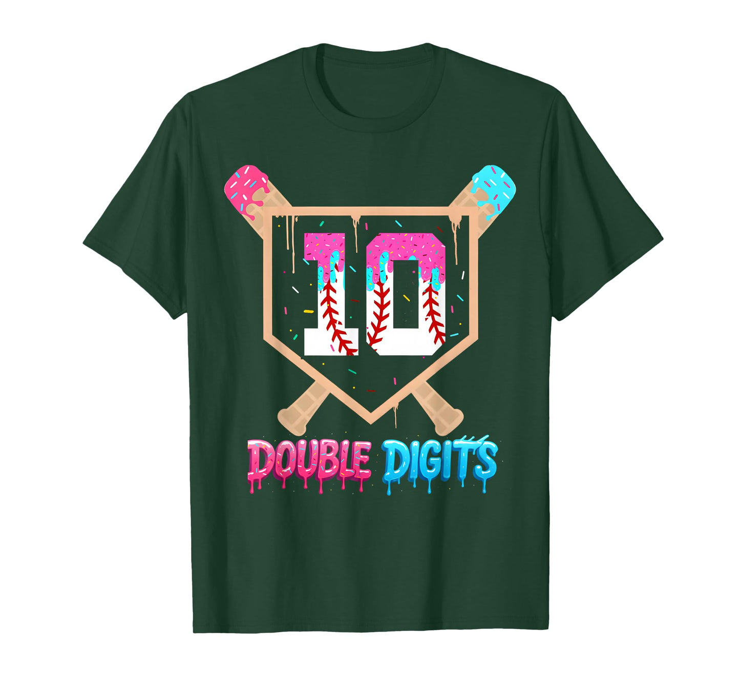 Baseball 10 Year Old Ice Cream Drip 10th Bday Double Digits T-Shirt