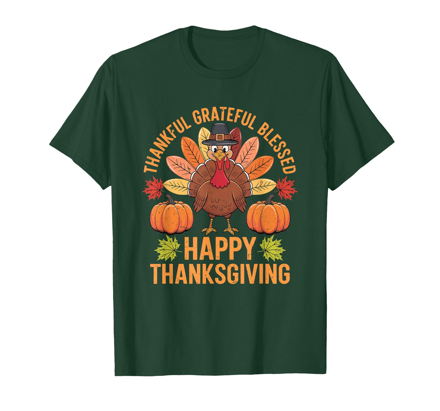 Thankful Grateful Blessed Turkey Women Happy Thanksgiving T-Shirt
