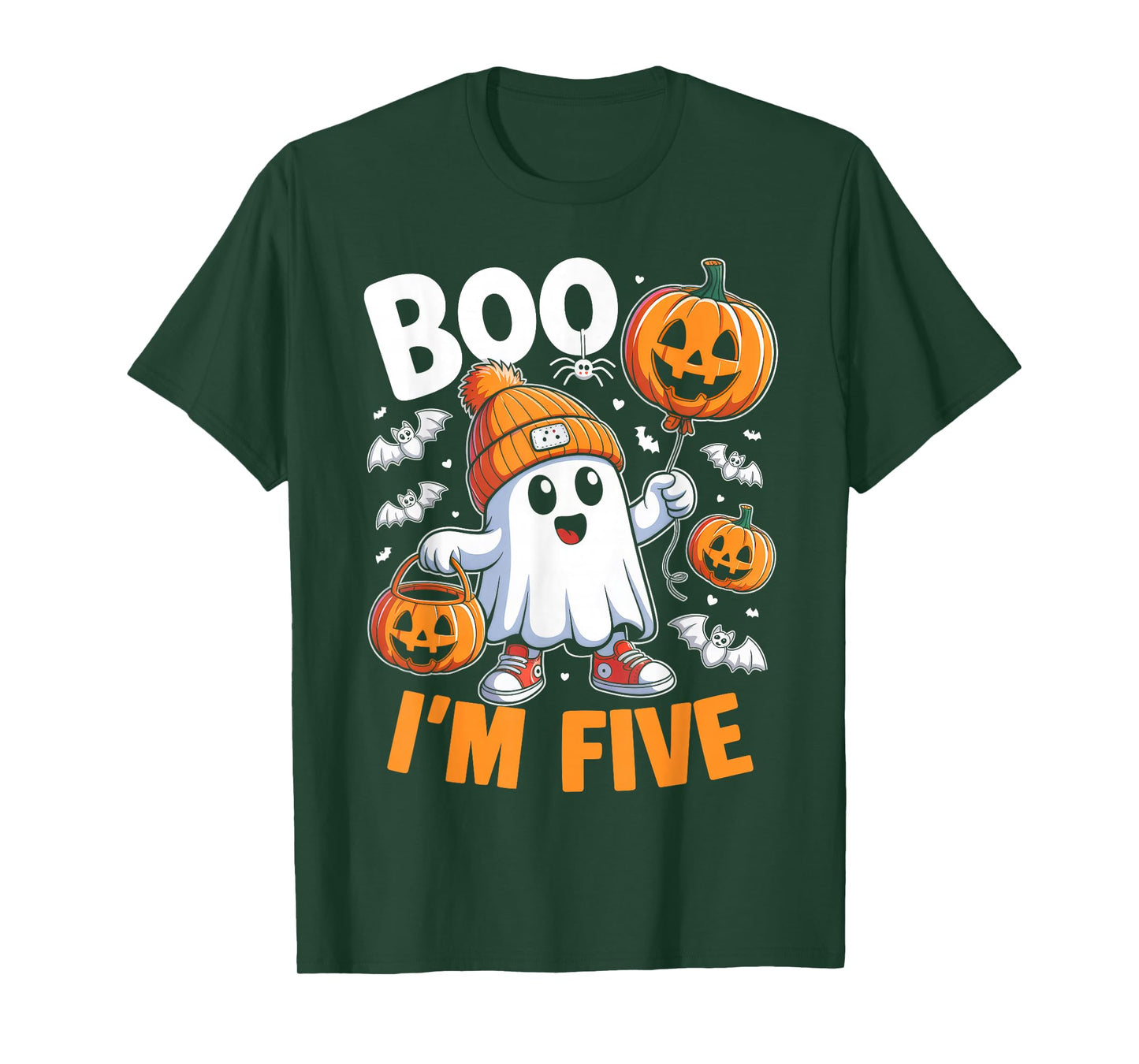 Boo I'm Five Ghost 5th Birthday Halloween Boy Kids Groovy T-Shirt