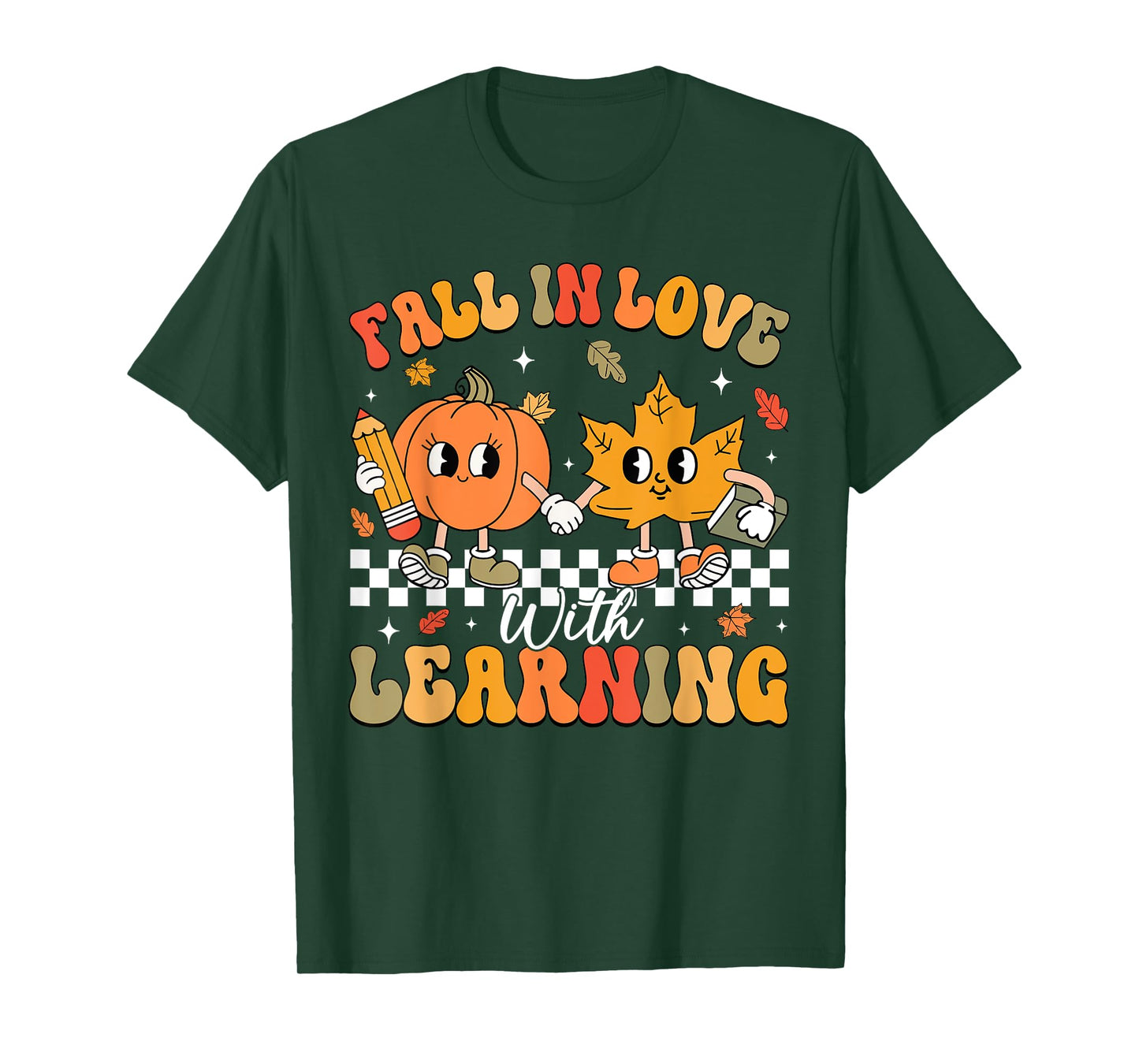 Retro Fall In Love With Learning Autumn Pumpkin Teacher T-Shirt