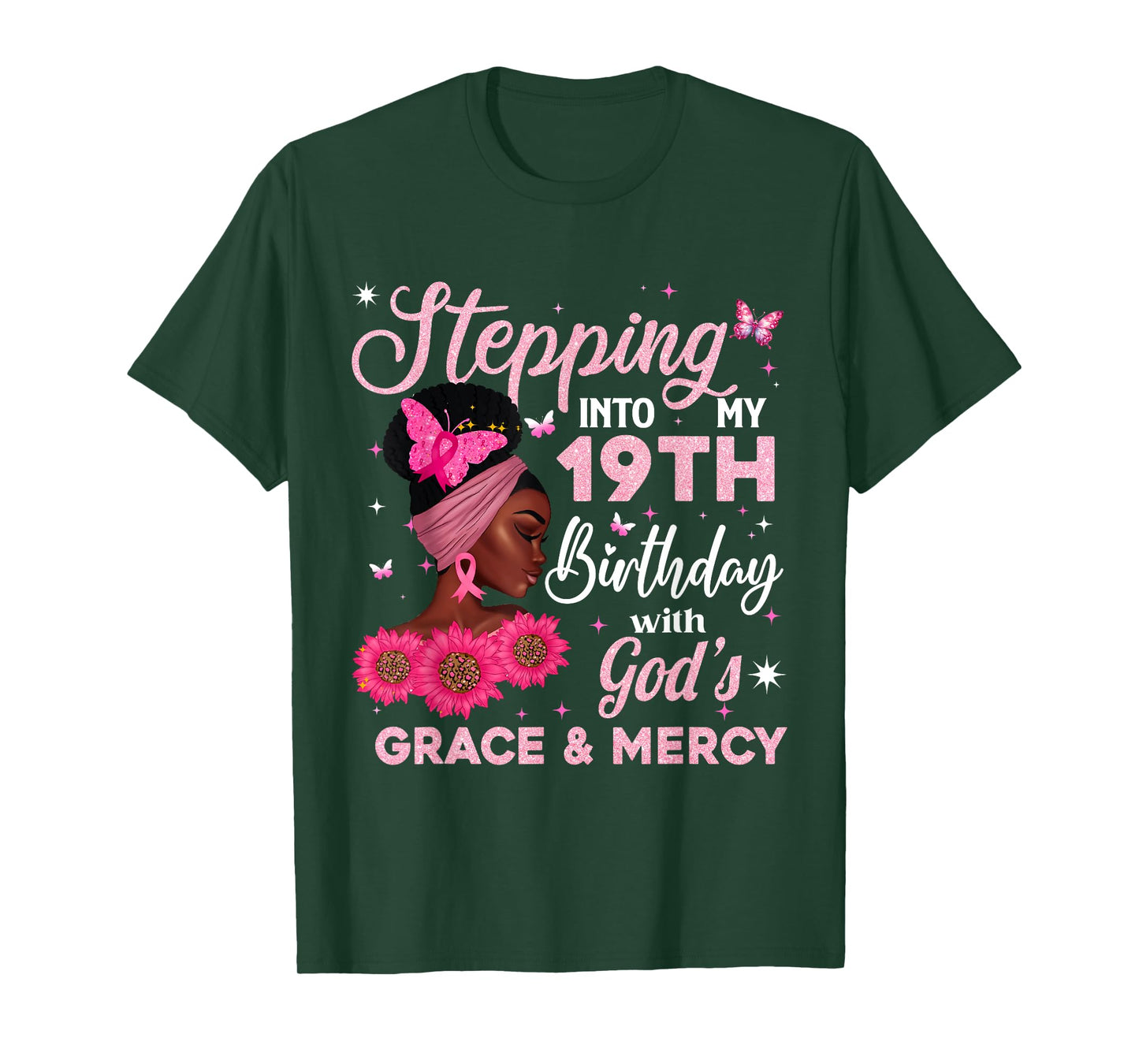 Retro 19th Bday Woman Breast Cancer Butterfly 19 Years Old T-Shirt