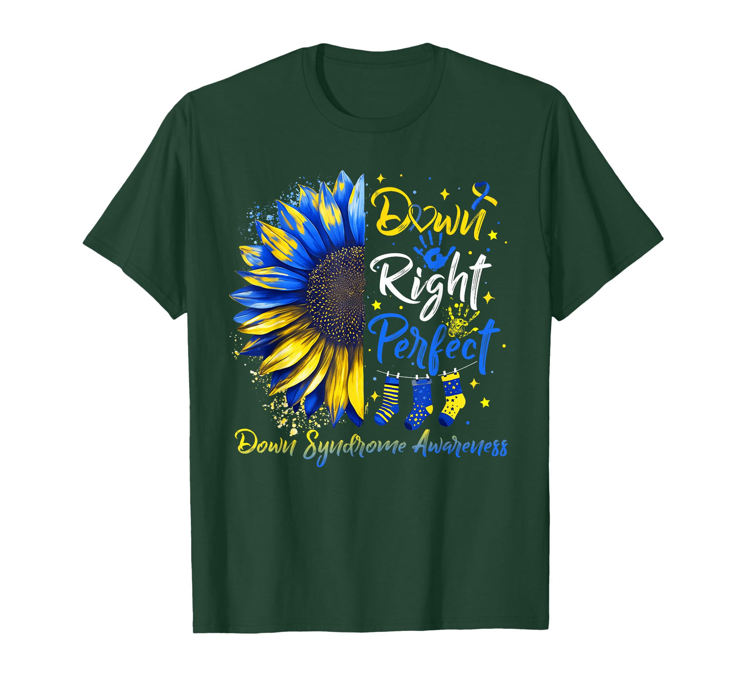 Down Right Perfect Down Syndrome Awareness Ribbon Sunflower T-Shirt