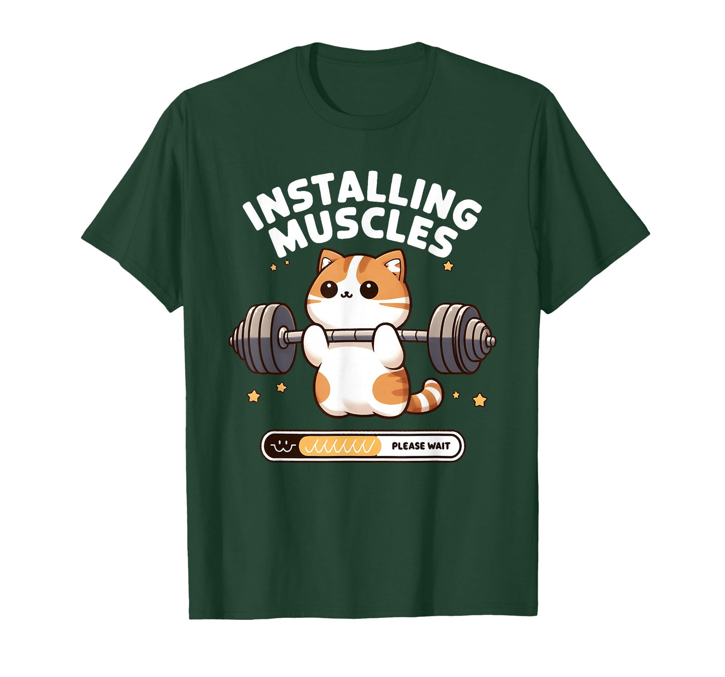 Installing Muscles Please Wait Funny Cat Weightlifting T-Shirt