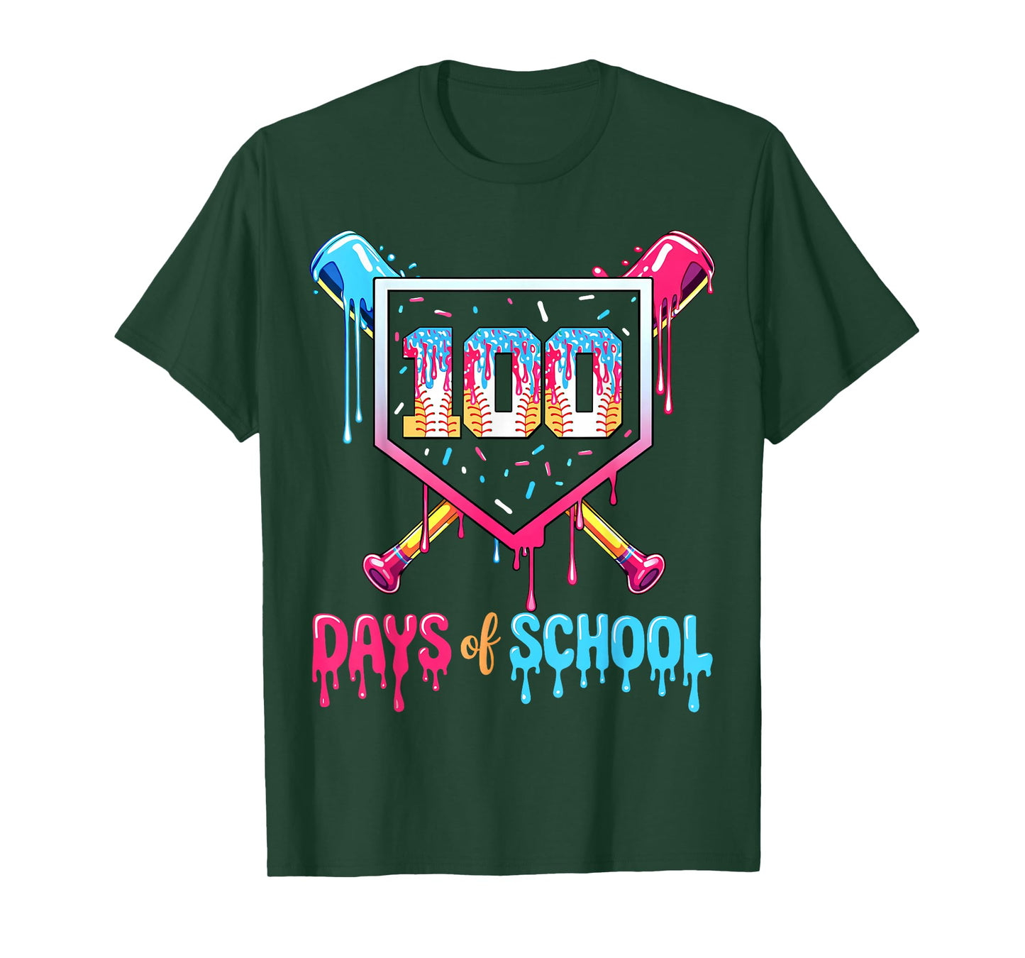 100 Days of School Ice Cream Drip Baseball 100 Days Smarter T-Shirt