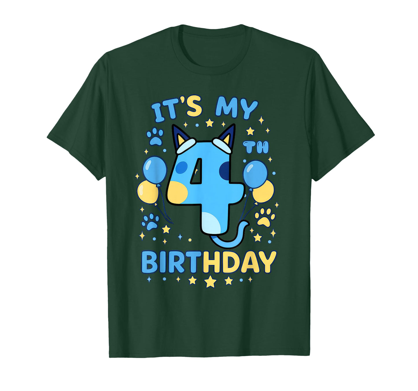 Blue Dog 4th Birthday Boy Theme Party Four Cool 4 Year Old T-Shirt