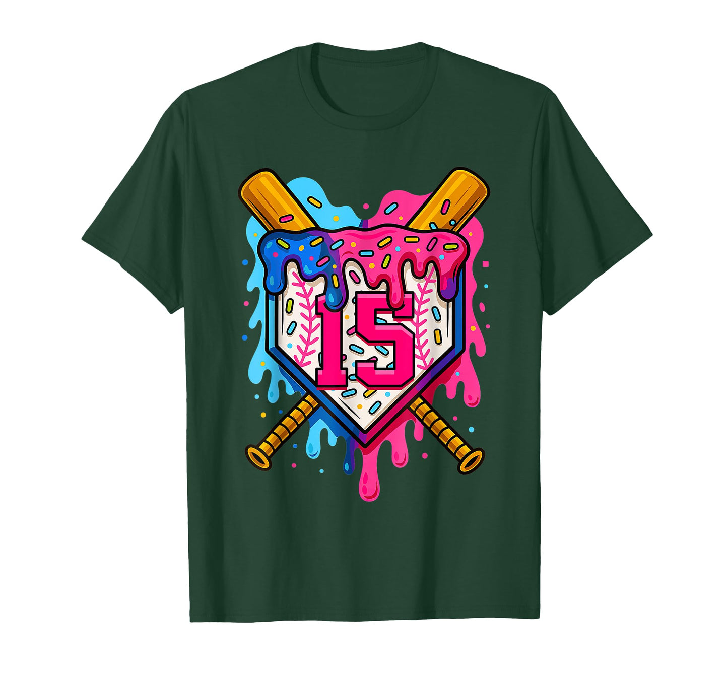 15th Baseball Birthday Ice Cream Drip Boys Girls 15 Years T-Shirt