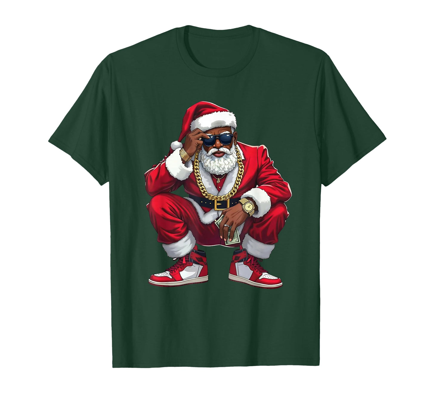 African American Christmas Pajama Xmas Afro Santa Claus T-Shirt