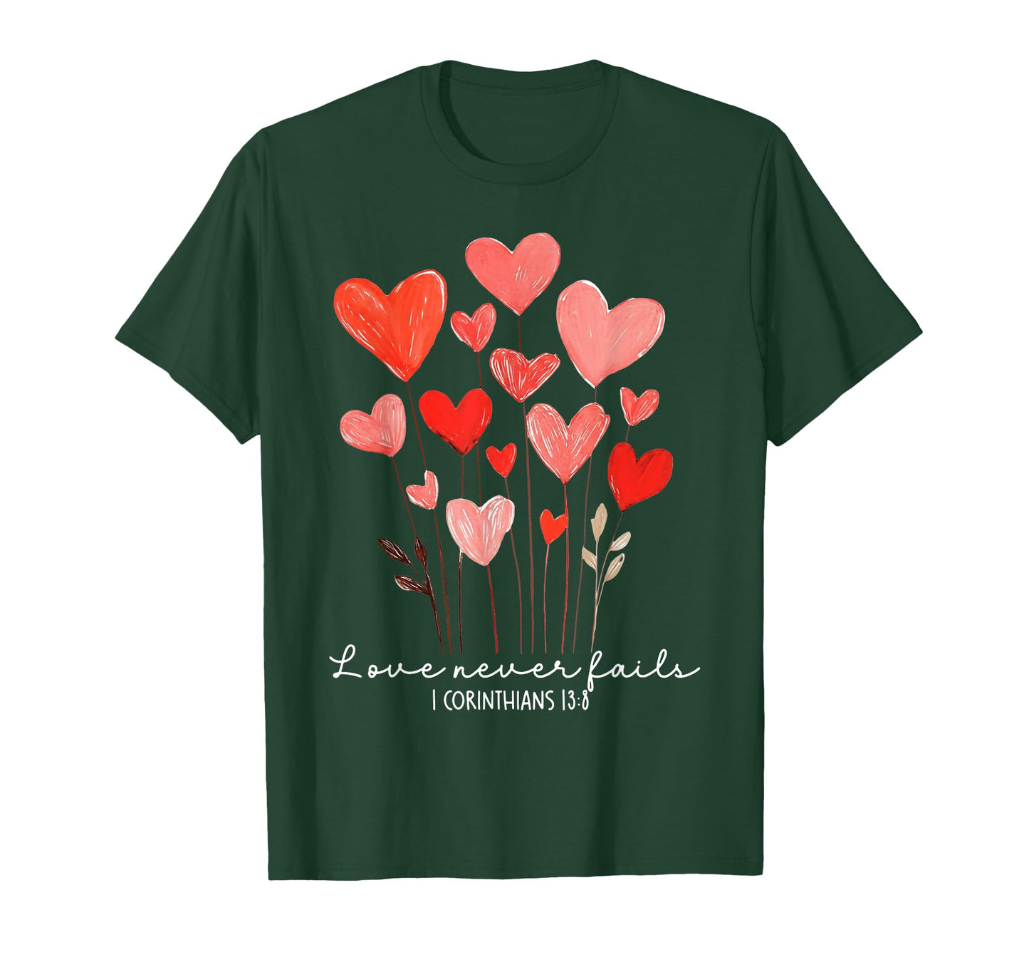 Love Never Fails Heart Christian Valentines Day T-Shirt
