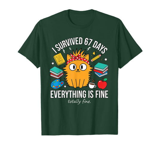 I Survived 67 Days of School Funny Cat Meme Teacher Student T-Shirt