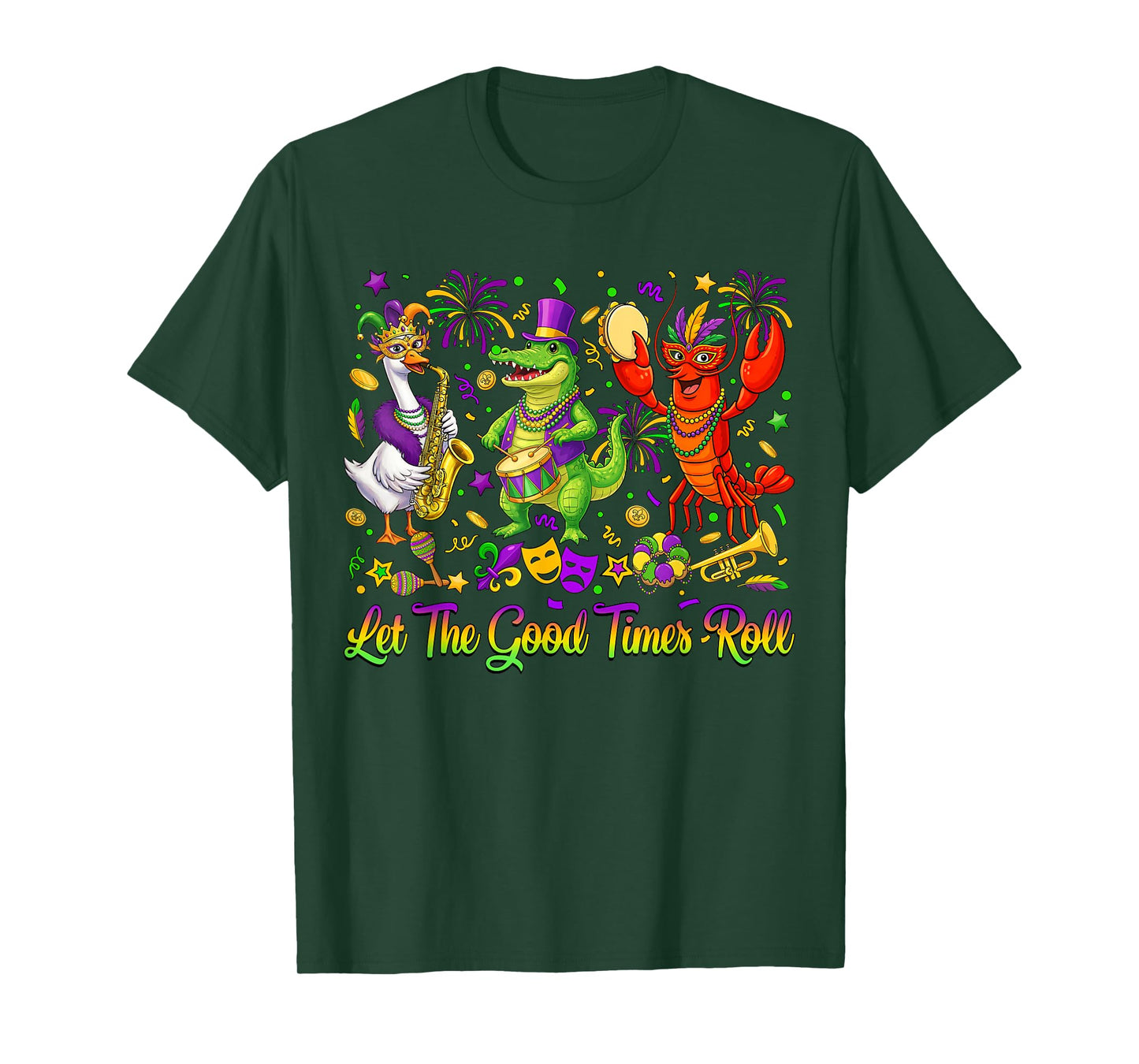 Let The Good Times Roll Mardi Gras Alligator Crawfish Goose T-Shirt