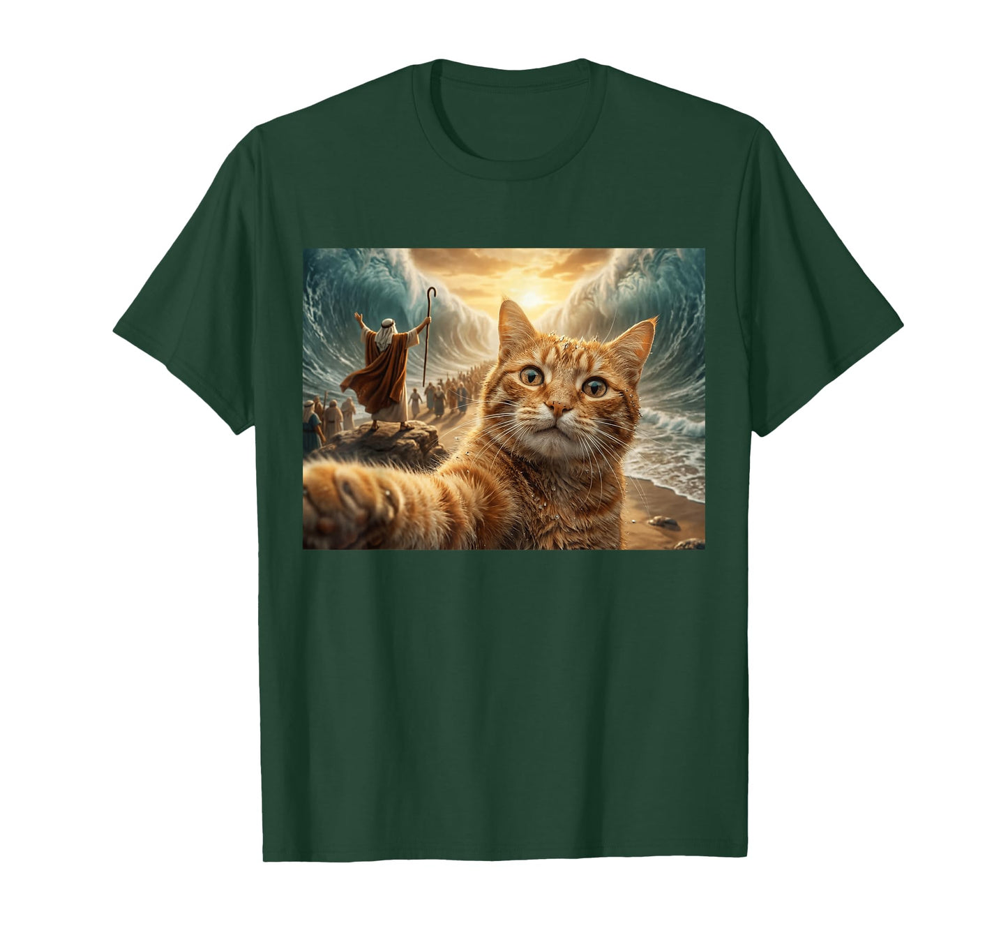 Funny Cat Selfie Moses Parting Red Sea Christian Bible Humor T-Shirt