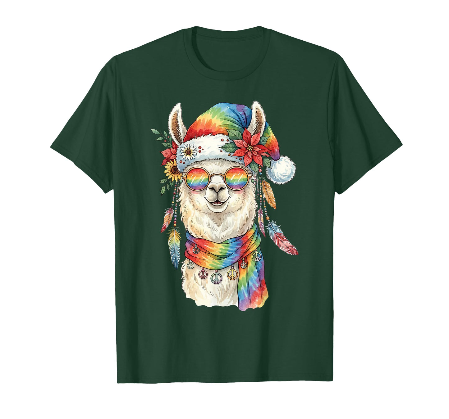 Gypsy Santa Llama Tie Dye Hippie Groovy Christmas T-Shirt