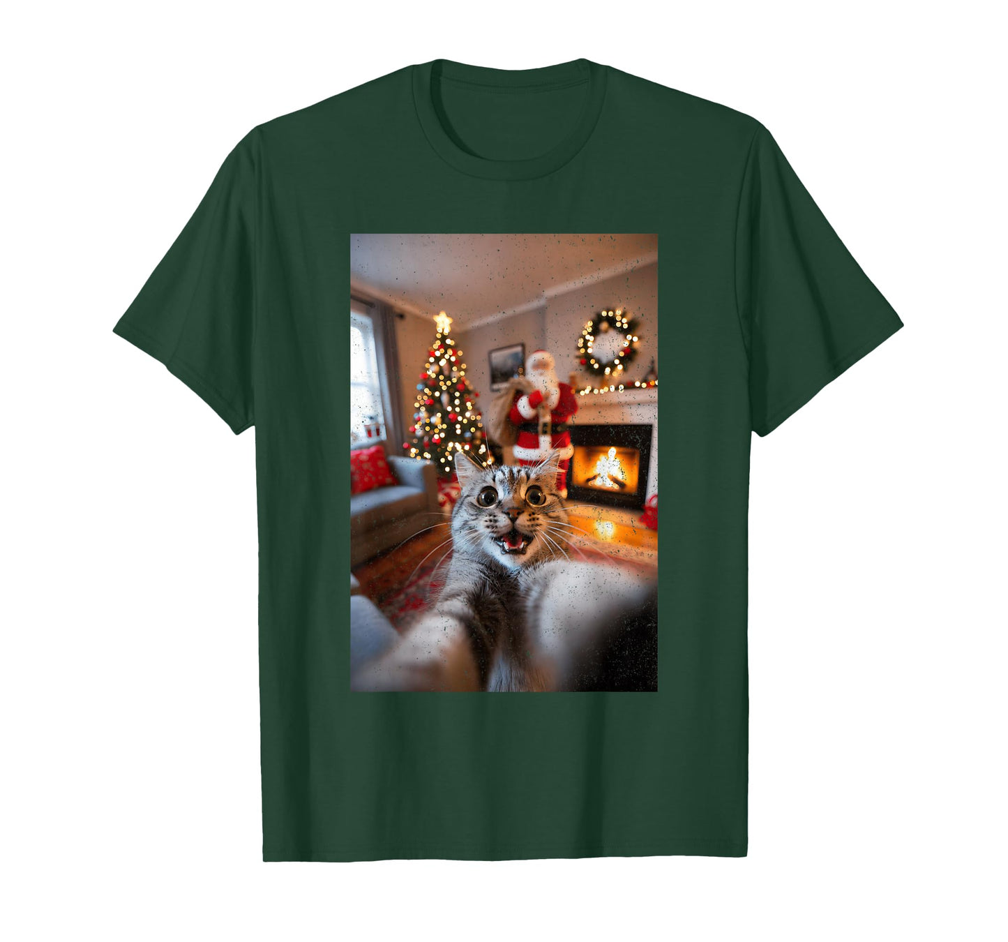 Funny Cat Santa Selfie Xmas T-Shirt