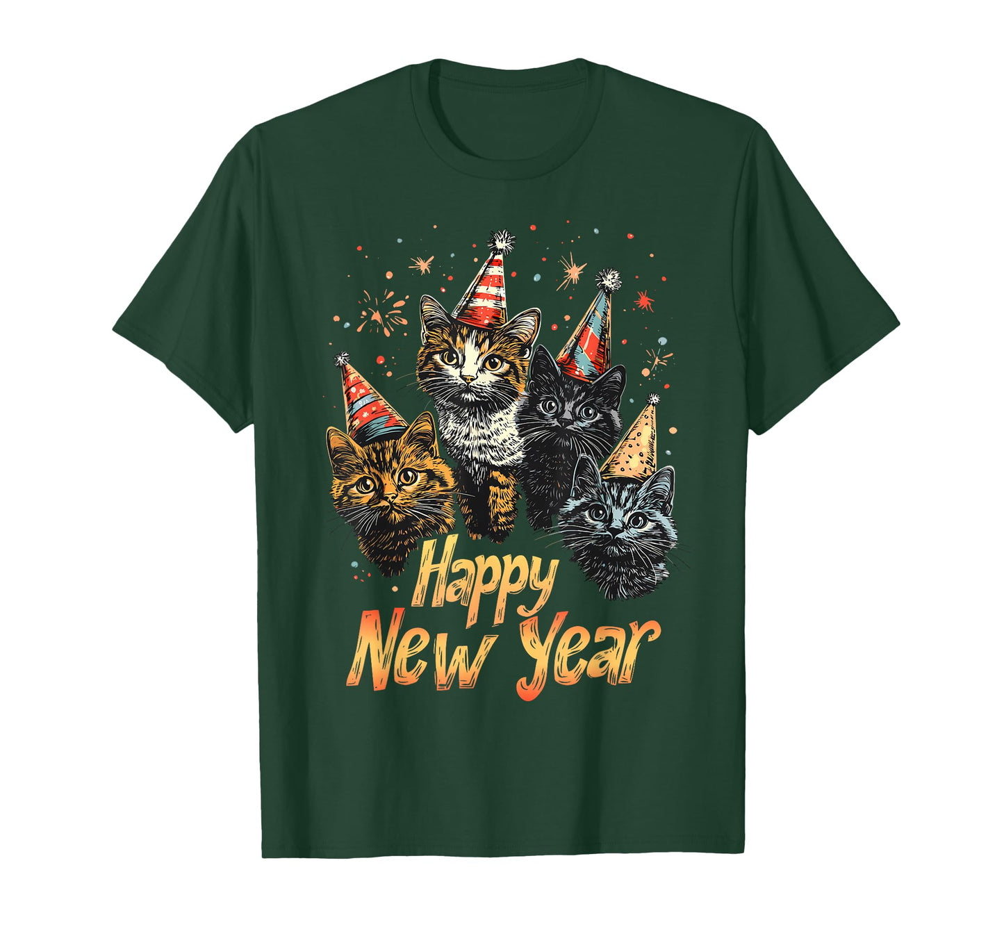 Happy New Year 2026 Cute Cats Kitten Party Cat Kitty Lovers T-Shirt
