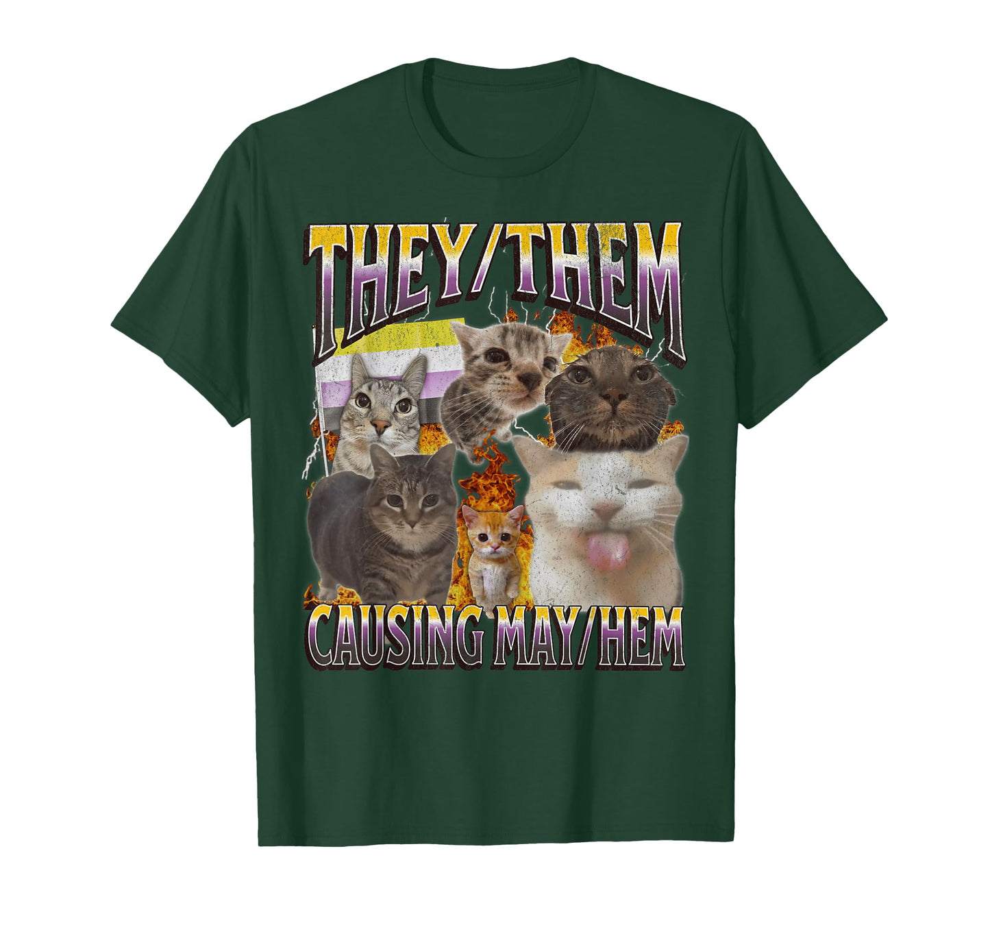 They Them Causing Mayhem Funny Lgbtq Cat Meme Bootleg T-Shirt for Men Women