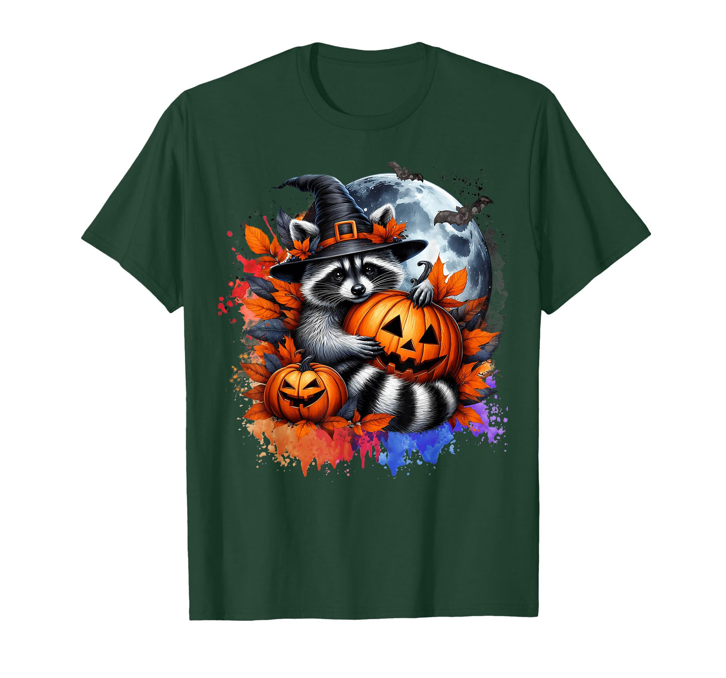 Halloween Raccoon Pumpkin Witch Gifts For Men Women Kid Boys T-Shirt